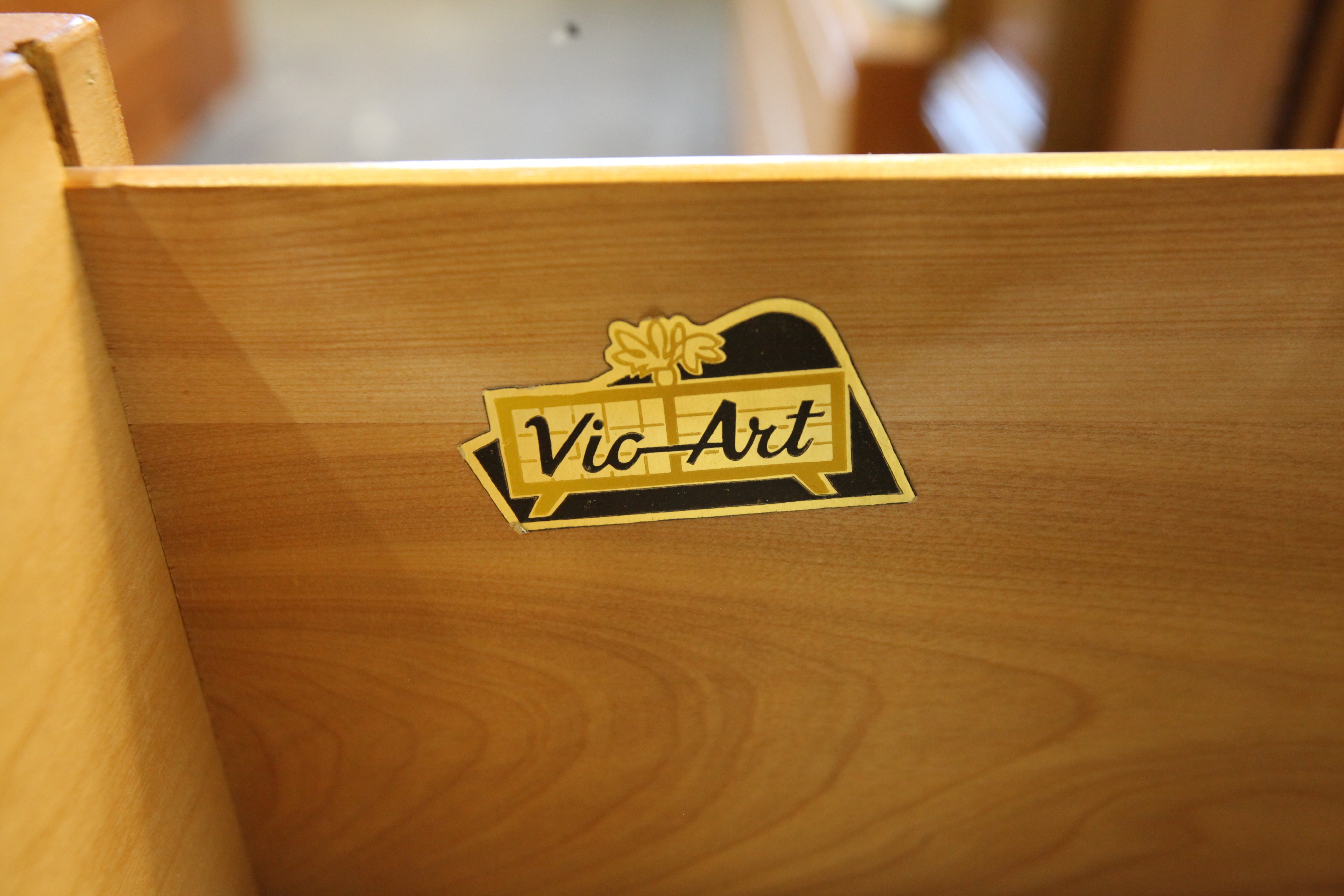 Vintage Teak 4 Drawer "Vic-Art" Tallboy Dresser (34"W x 18.75"D x 38"H)