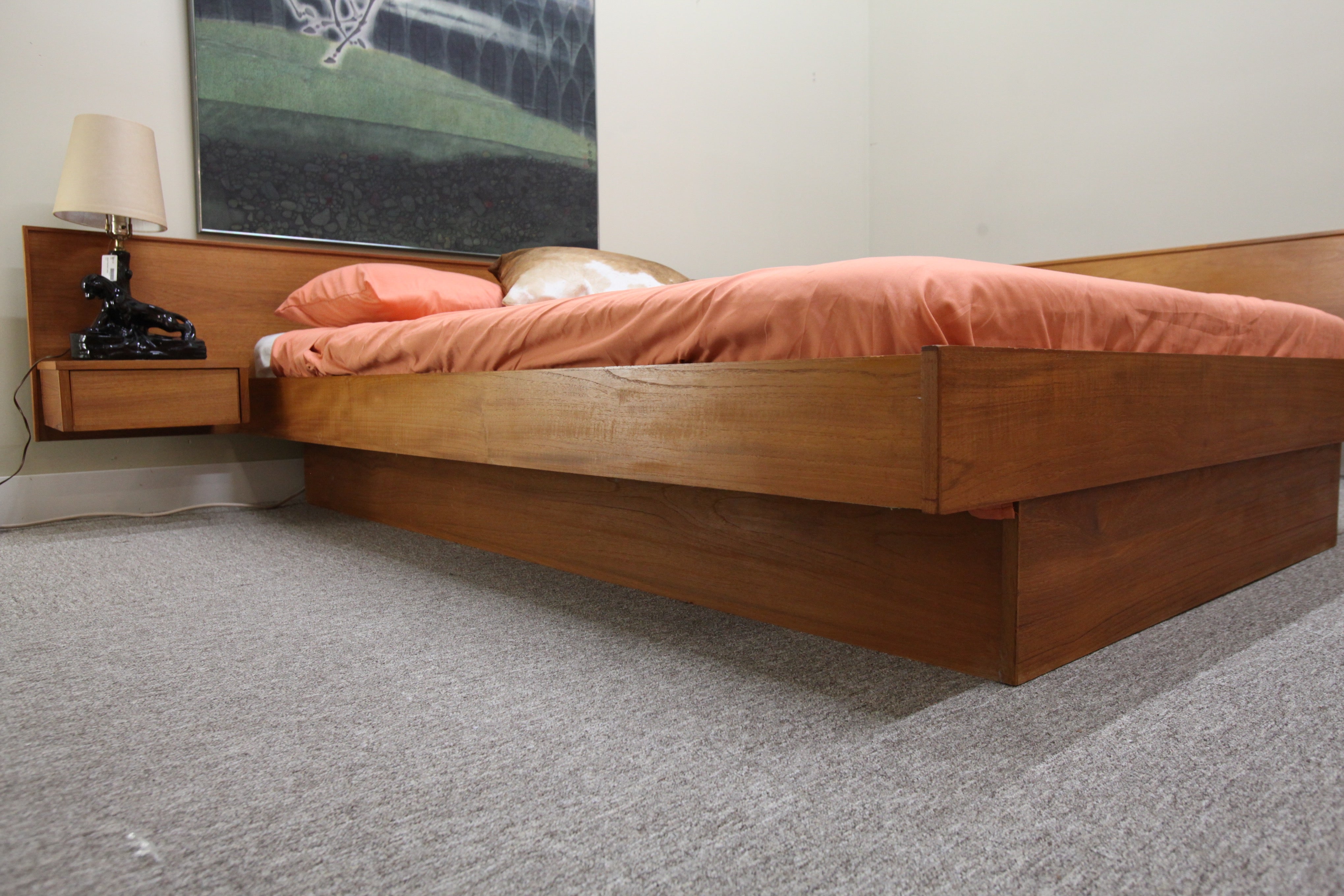 Teak Queen size Floating Bed (Headboard 96.5")