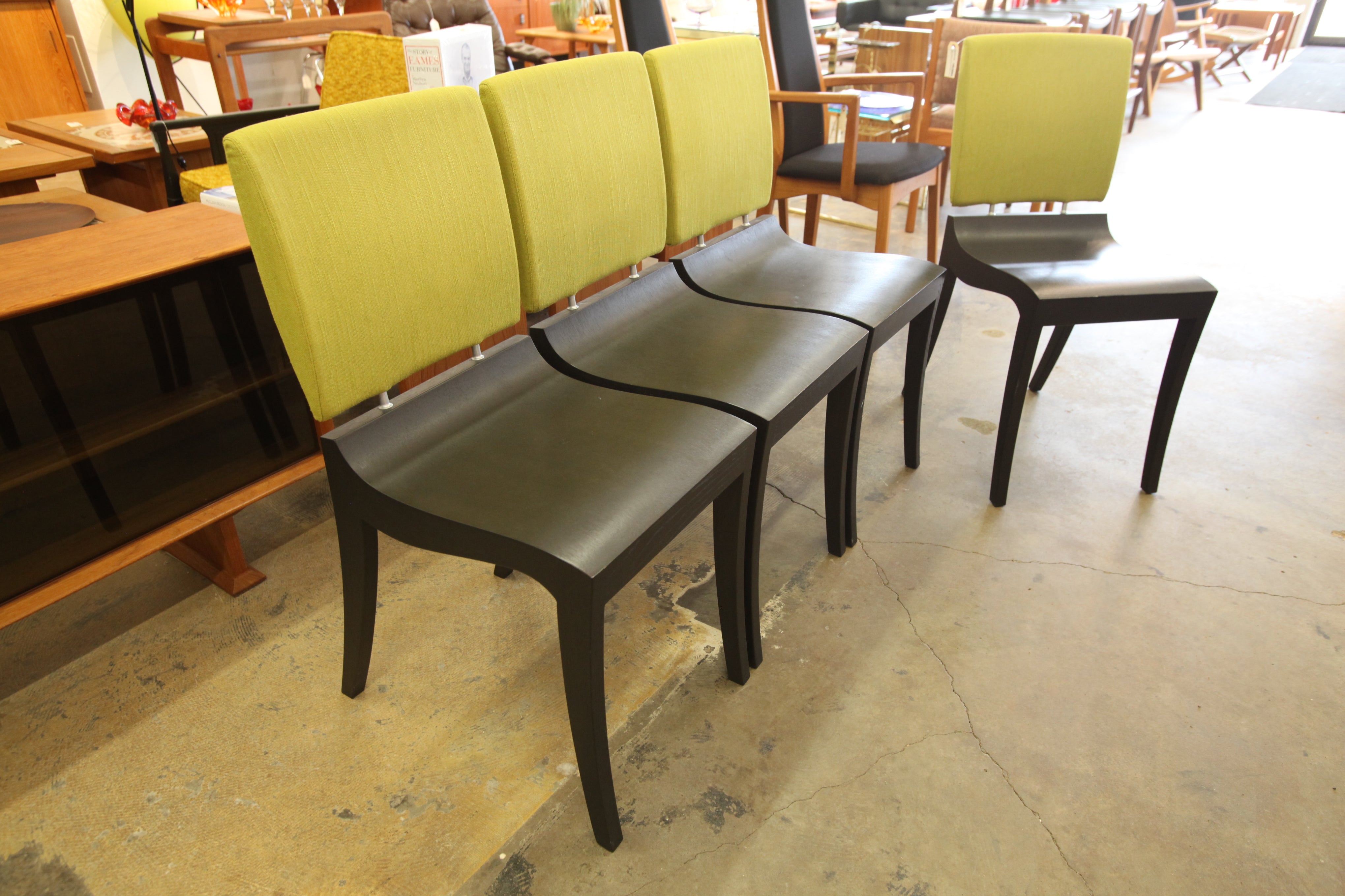 Set of 4 Vintage Ligne Roset "Finn" Lime Dining Chairs (15"W x 34.5"H x 20"D)