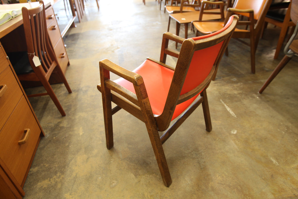 Vintage Walnut Arm Chair / Red Vinyl (21.5"W x 29.5"H x 22"D)
