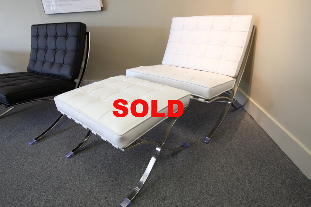 White Leather Barcelona Chair and Ottoman (Replica)