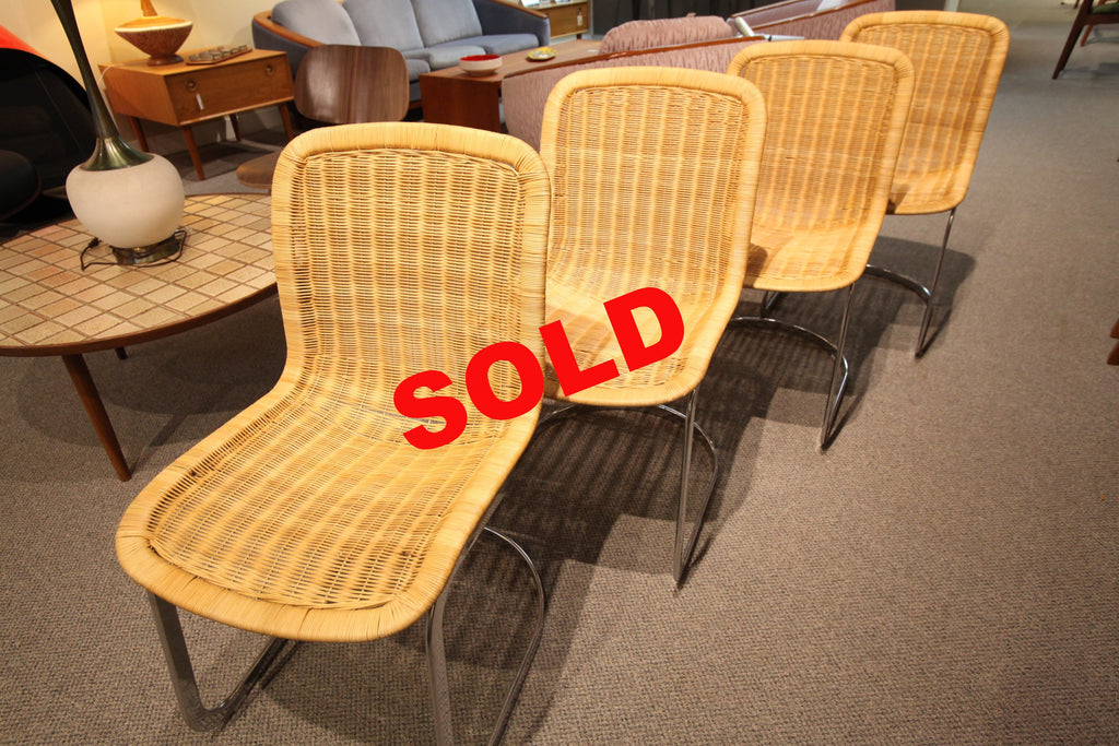 Set of 4 Cidue Wicker and Chrome Chairs (early 70's Italy)