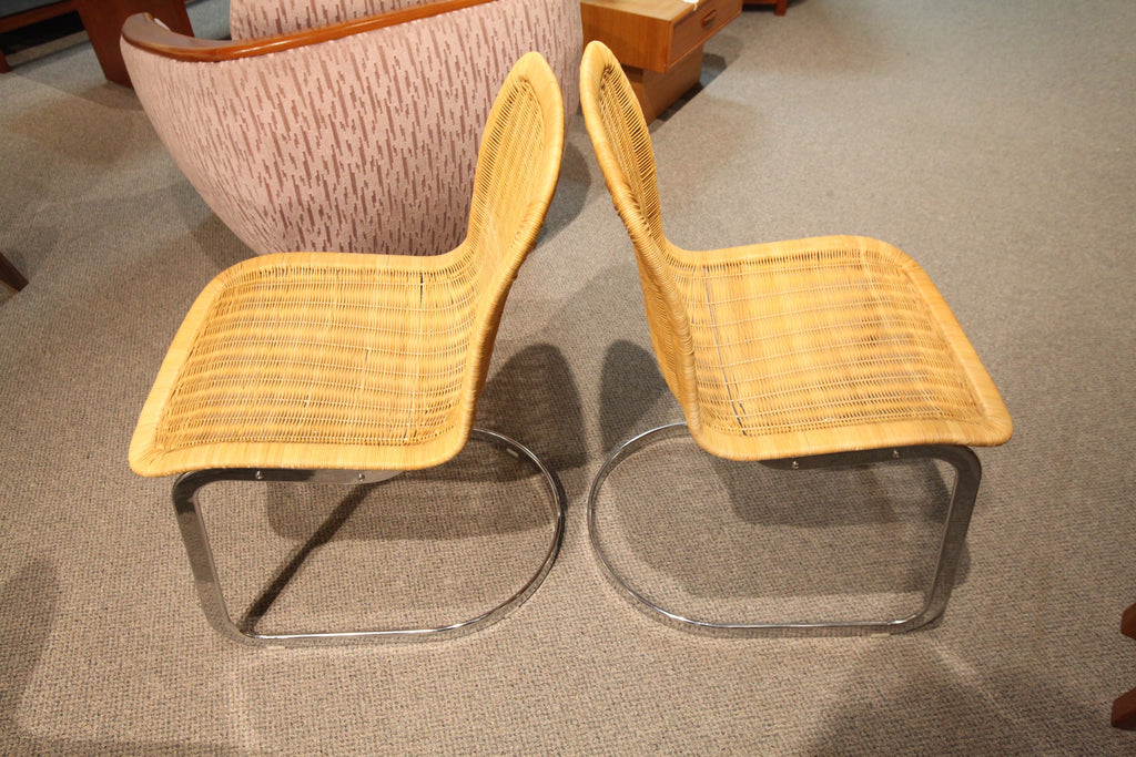 Set of 4 Cidue Wicker and Chrome Chairs (early 70's Italy)