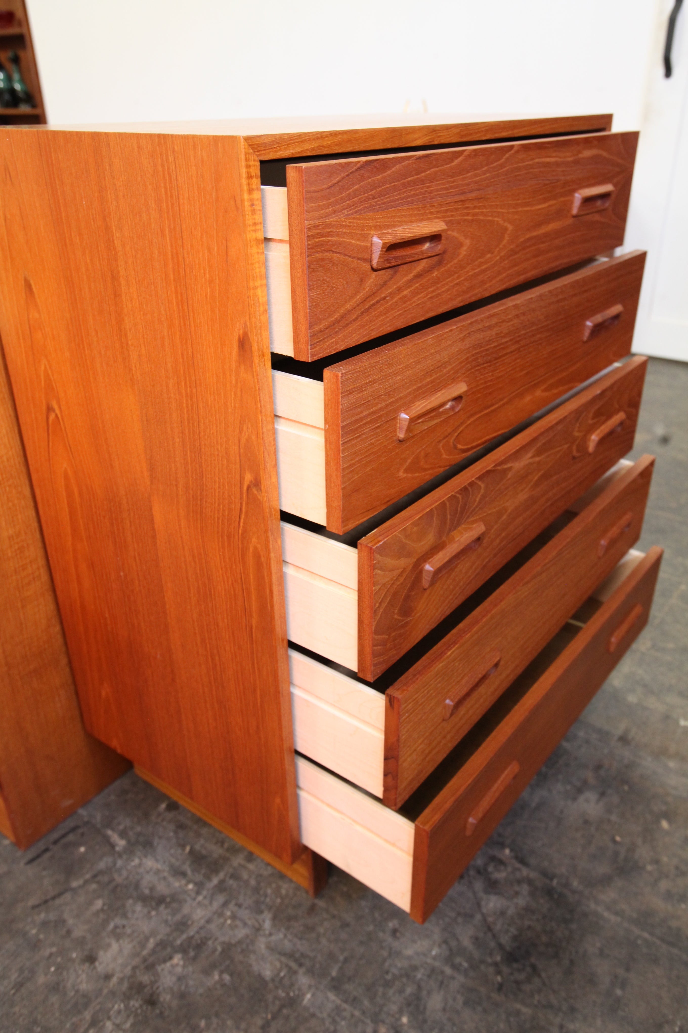 Vintage Teak 5 Drawer Tallboy Dresser (30"W x 16"D x 37.5"H)