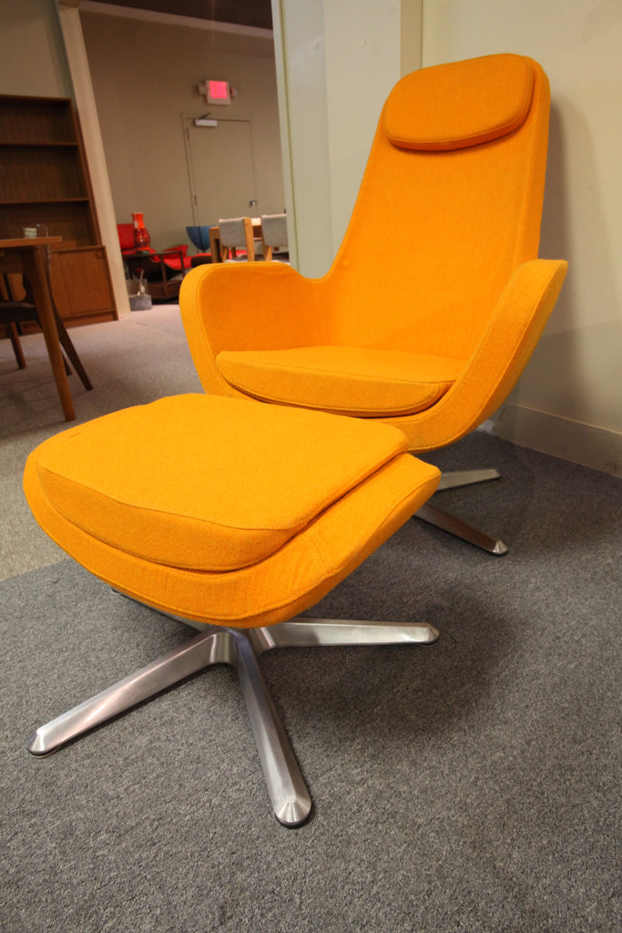 Vintage Karlstad Orange Swivel Chair and Ottoman