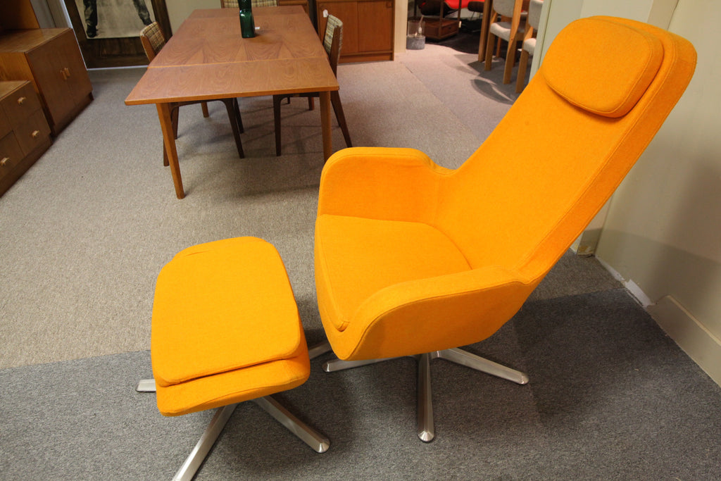 Vintage Karlstad Orange Swivel Chair and Ottoman
