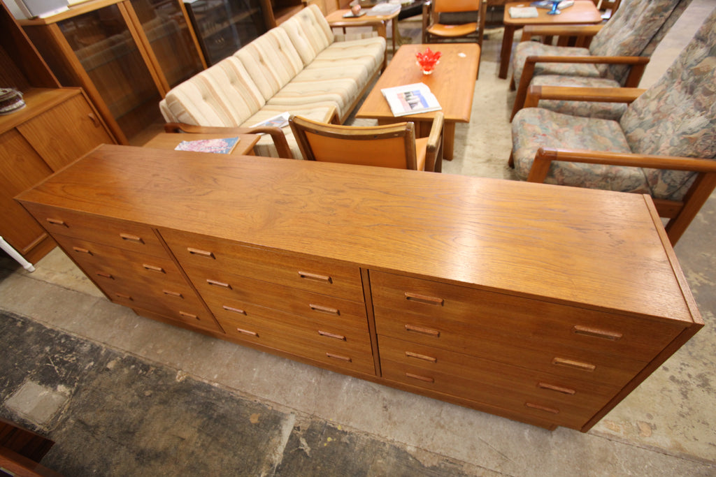 Vintage Teak 12 Drawer Dresser (77"W x 15.5"D x 29"H)