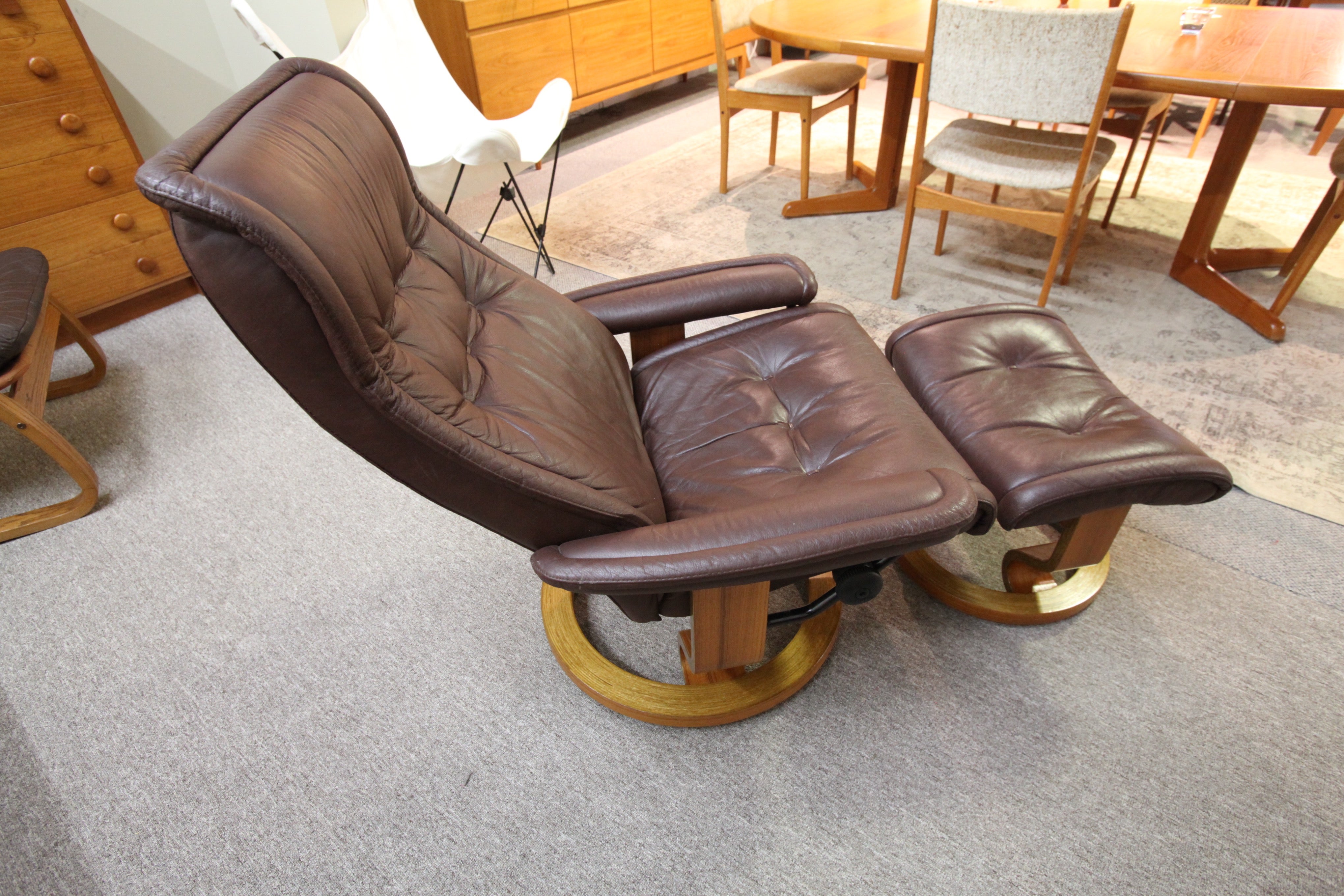 Ekornes Stressless Brown Leather Recliner and Ottoman