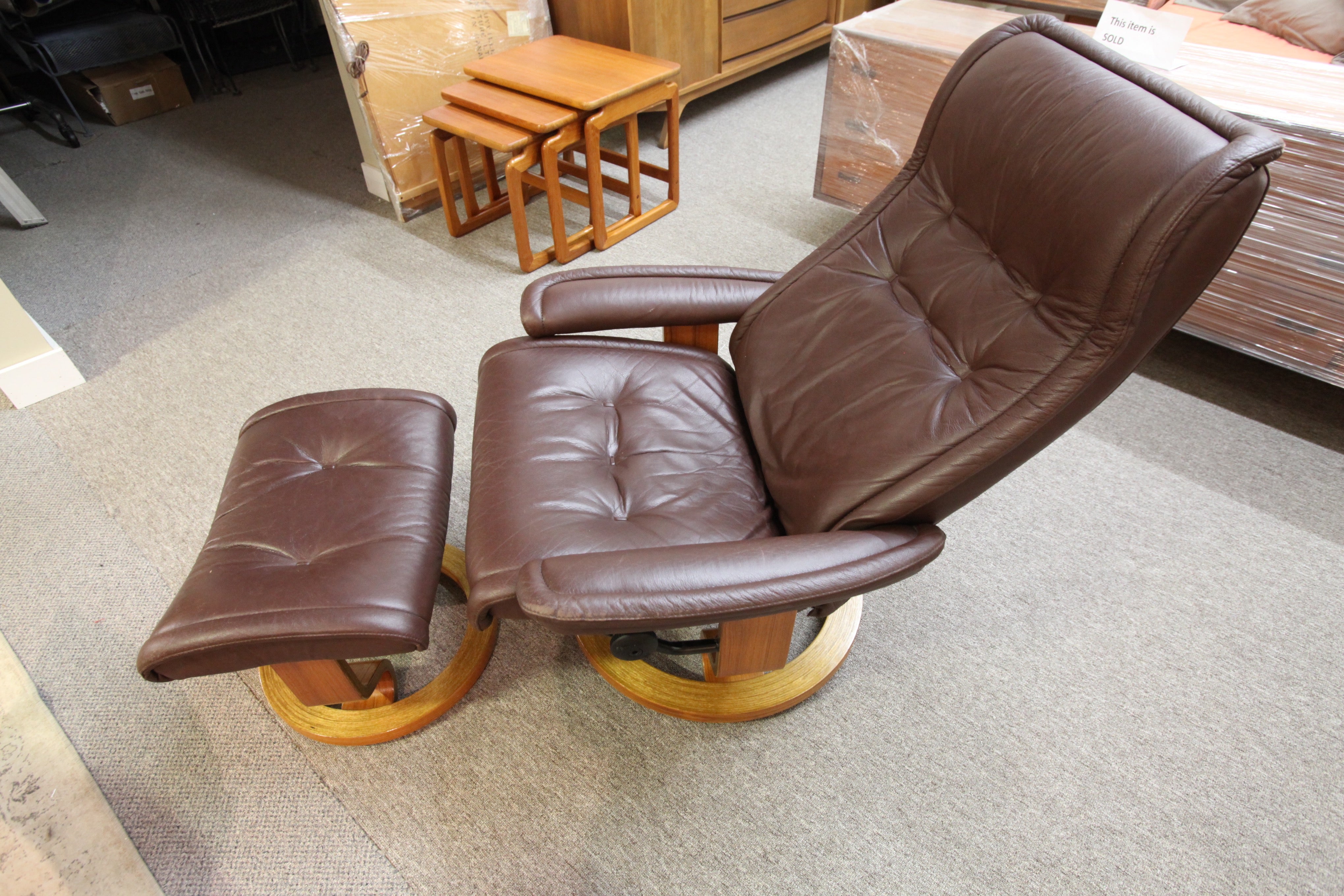 Ekornes Stressless Brown Leather Recliner and Ottoman