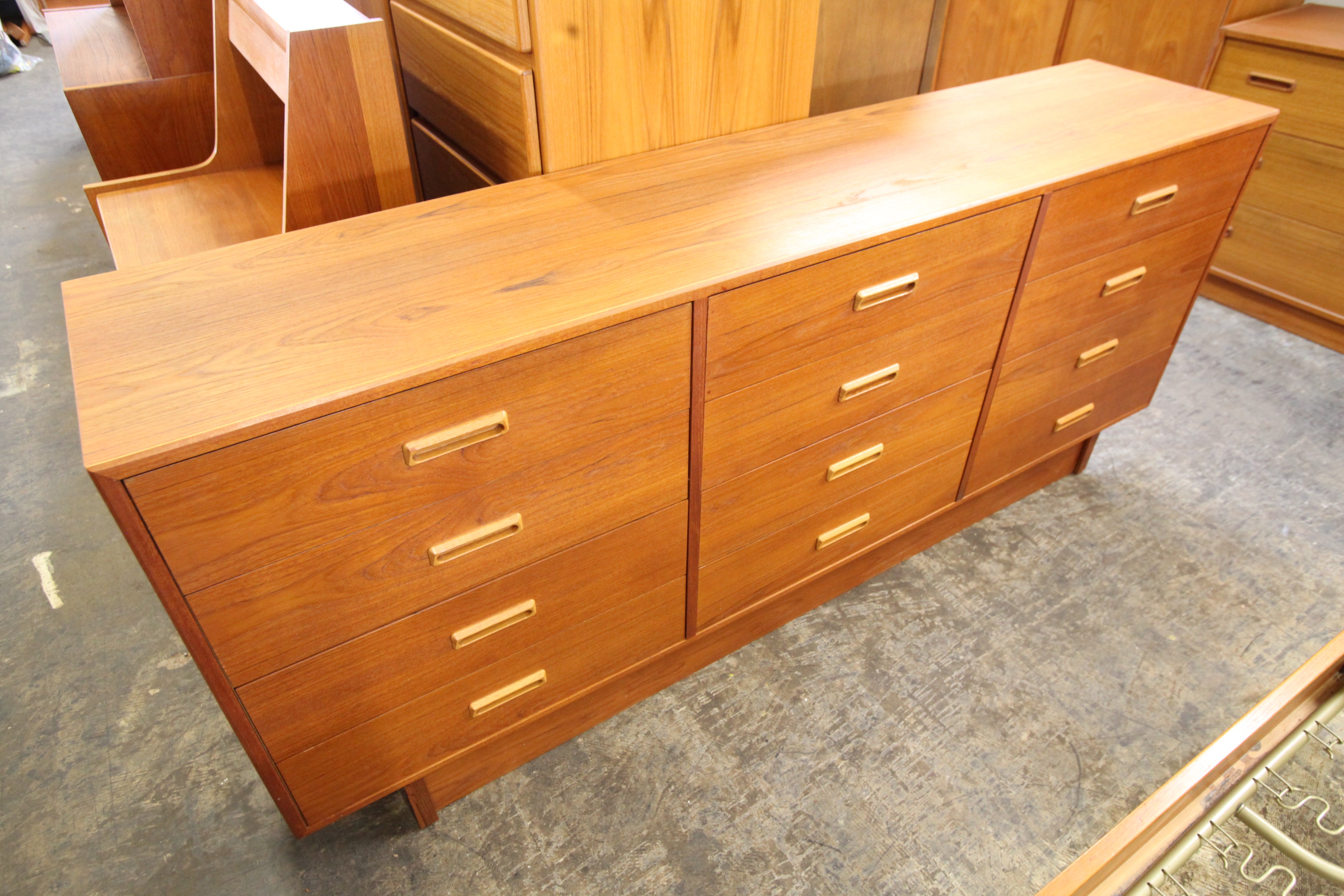 Vintage Teak 12 Drawer Dresser (75"W x 16.25"D x 31.75"H)