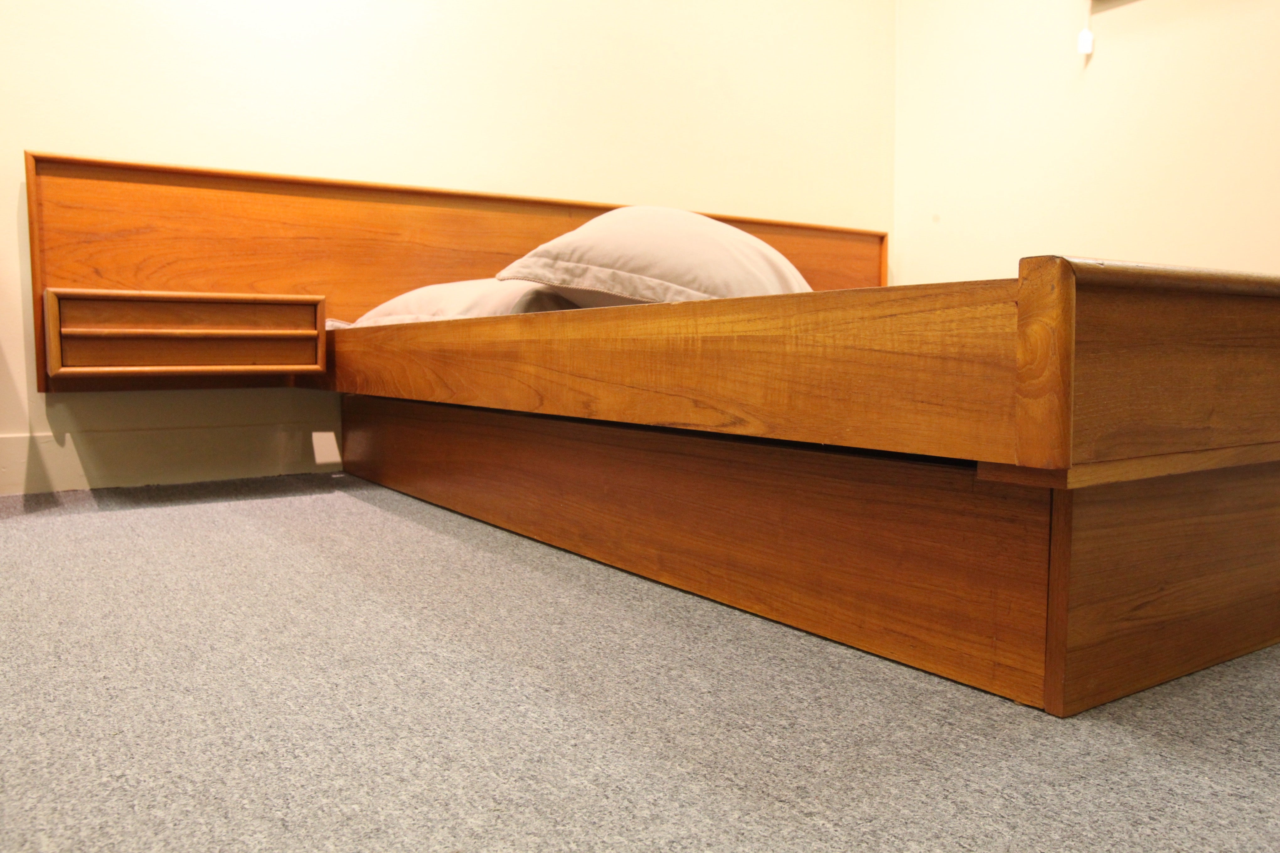 Teak Floating Queen Bed w/nightstands  (Headboard 104.5" Wide)