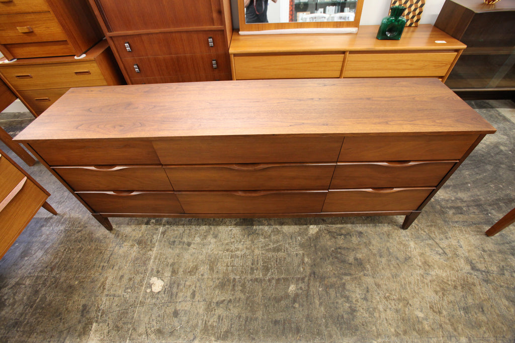 Vintage Walnut 9 Drawer Dresser (76"W x 17.25"D x 31"H)