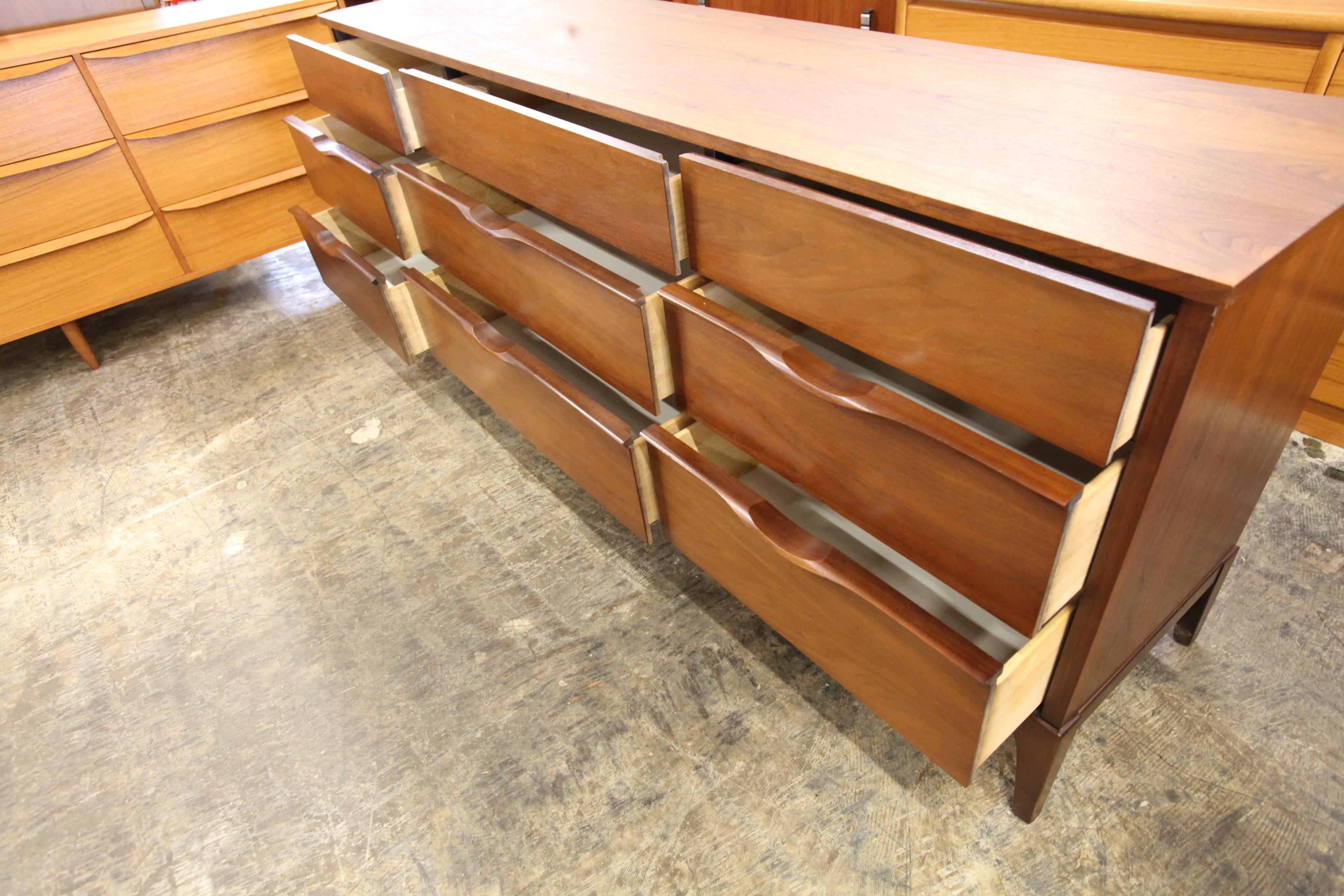 Vintage Walnut 9 Drawer Dresser (76"W x 17.25"D x 31"H)