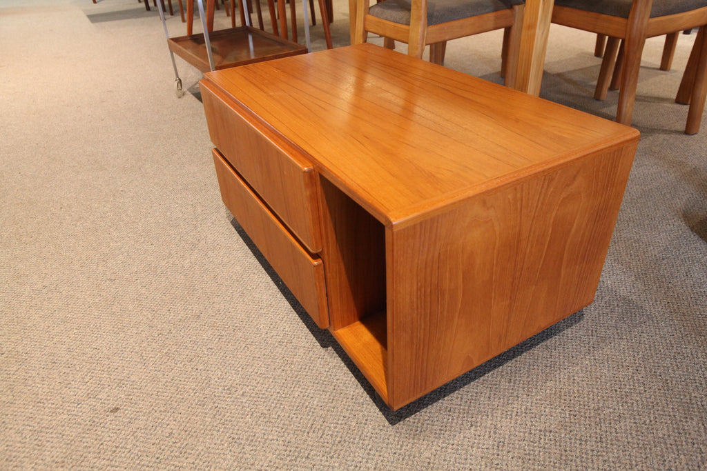 2 Drawer Teak Side Table on Casters (31.75" x 18.5" x 16.5"H)