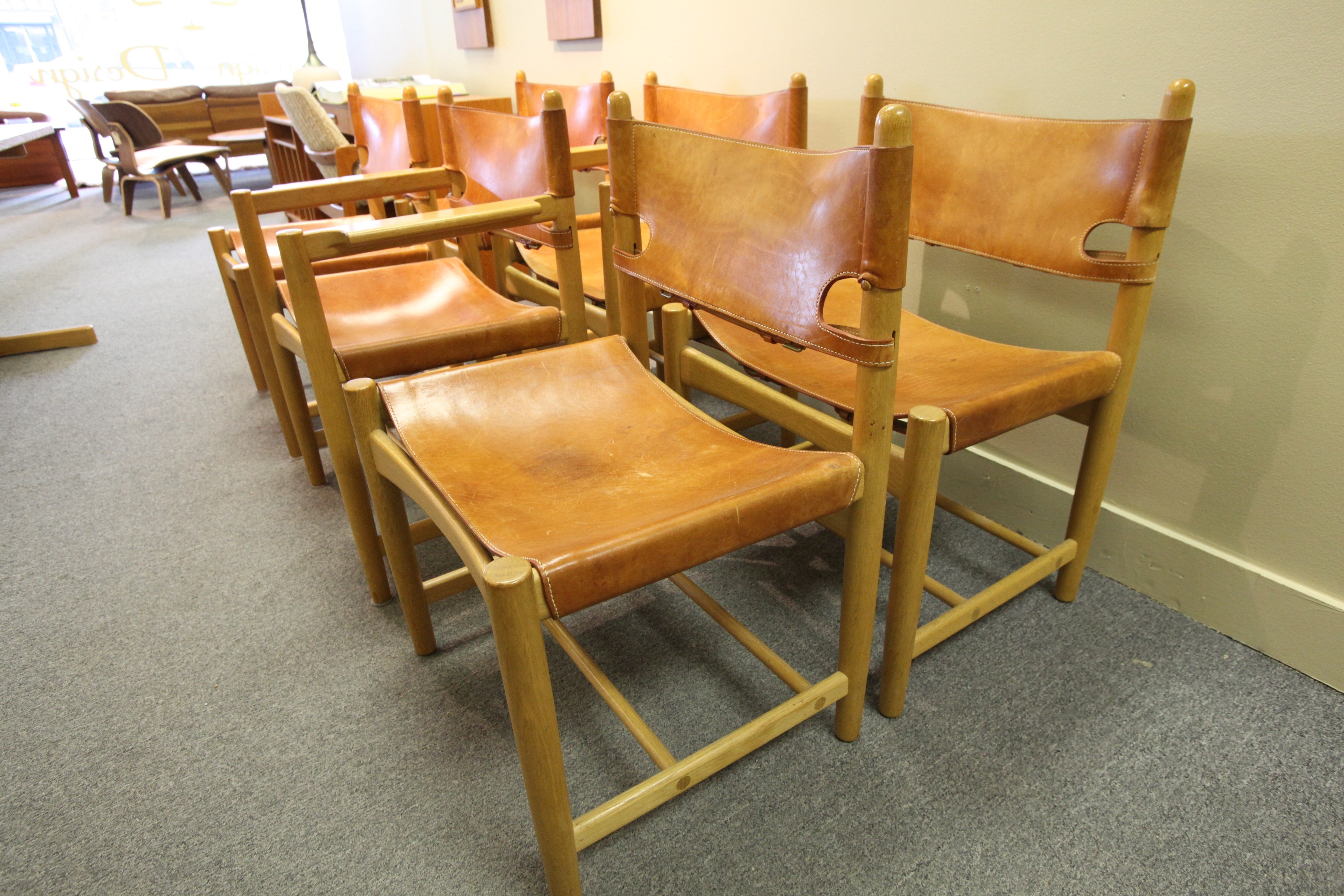 Set of 6 Danish Hunting Chairs by Borge Mogensen (Leather/Oak 1960's)