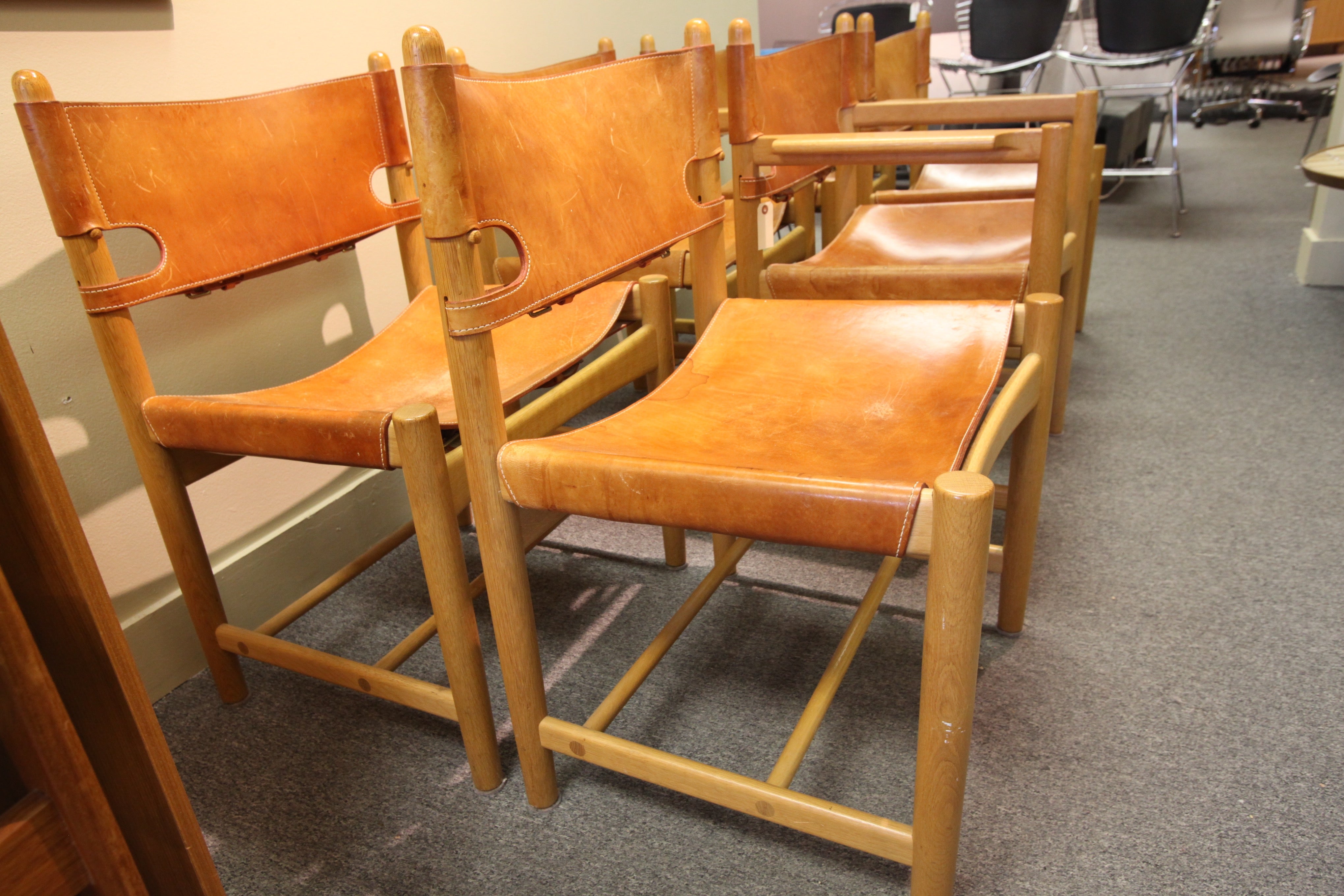 Set of 6 Danish Hunting Chairs by Borge Mogensen (Leather/Oak 1960's)