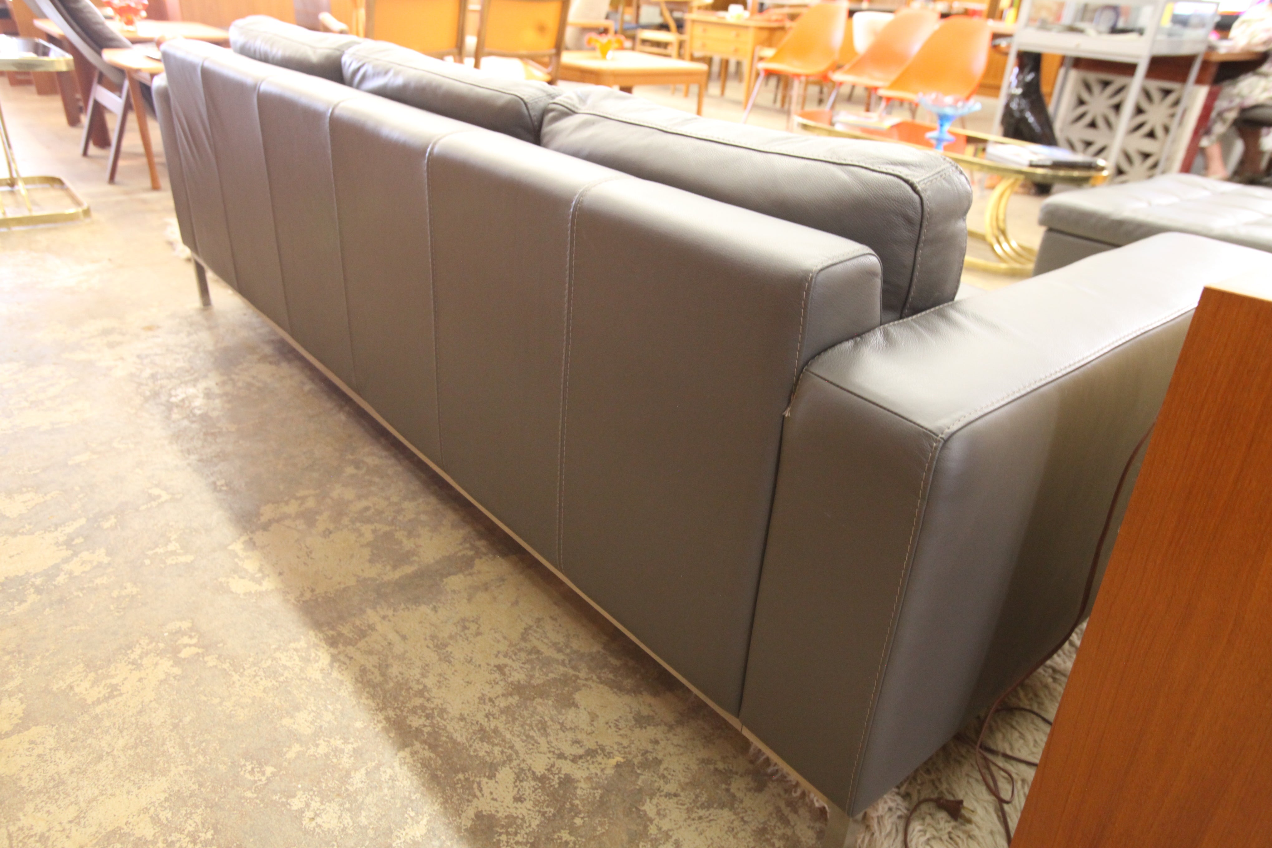 Modern Leather Sofa and Ottoman by Lind (steel frame made in Canada)