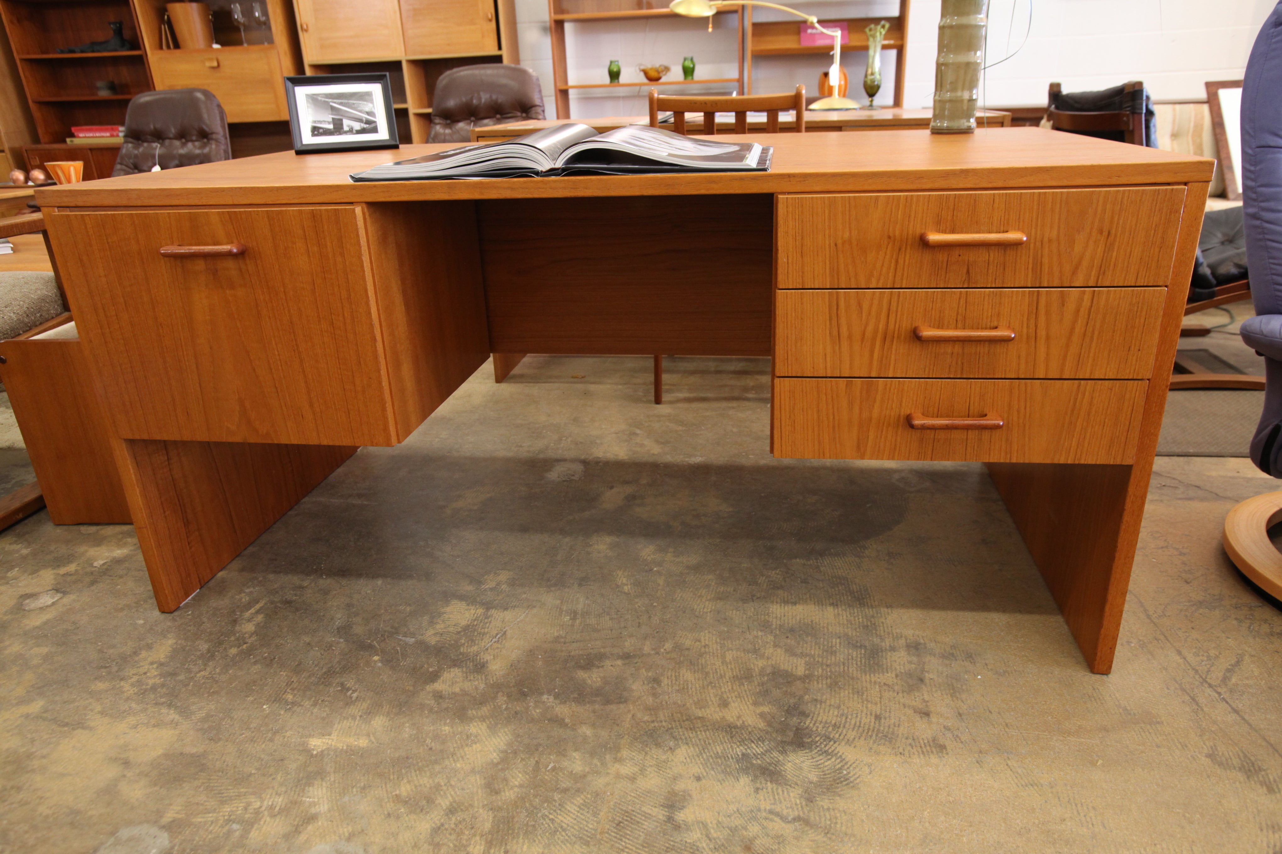 Large Vintage Teak Desk (61"W x 32"D x 28.25"H)