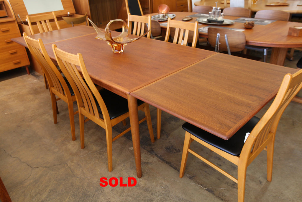 Vintage Long Danish Teak Dining Table w/ Pullout Extensions (104"x36")(57"x36") 28.75"H