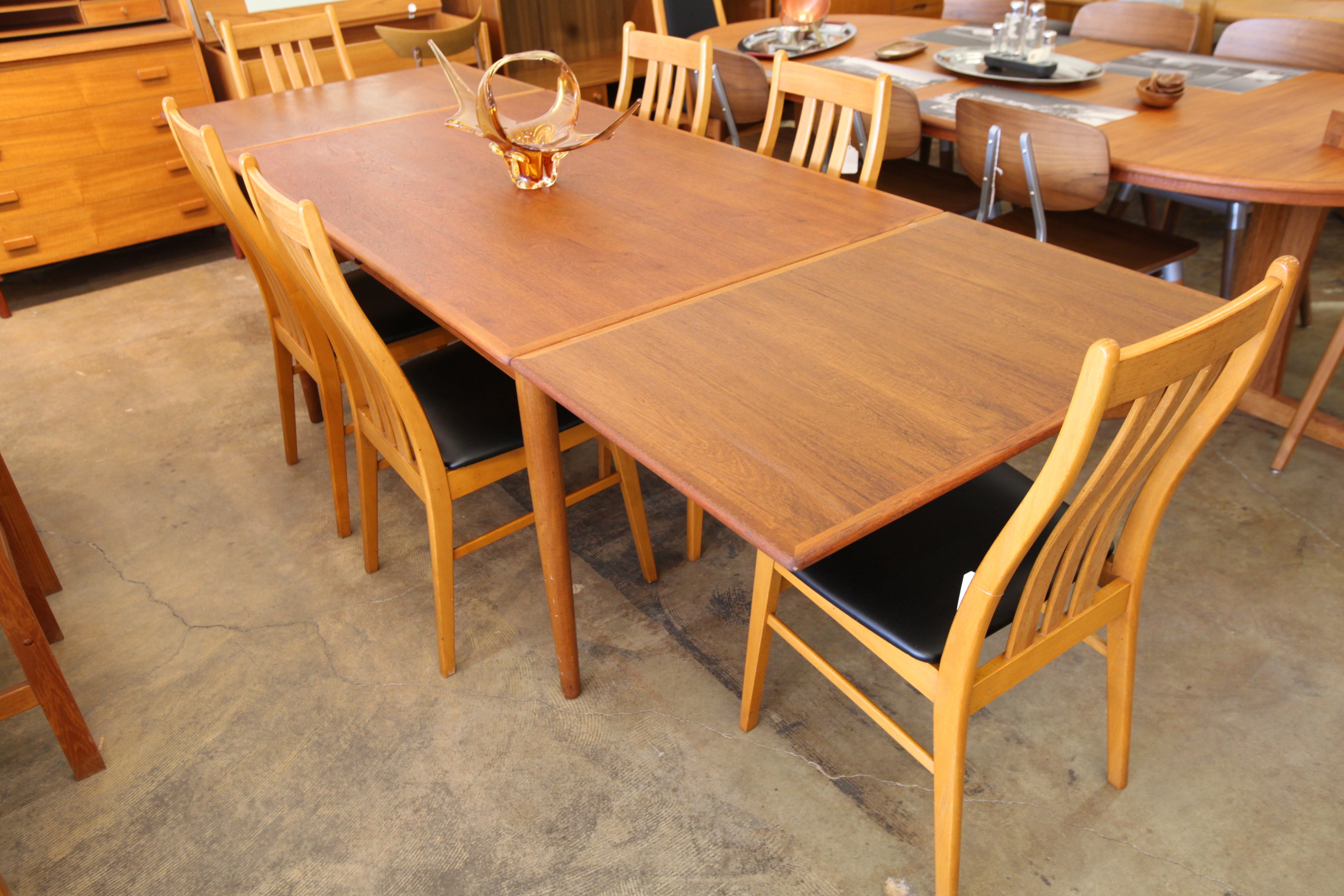 Vintage Long Danish Teak Dining Table w/ Pullout Extensions (104"x36")(57"x36") 28.75"H