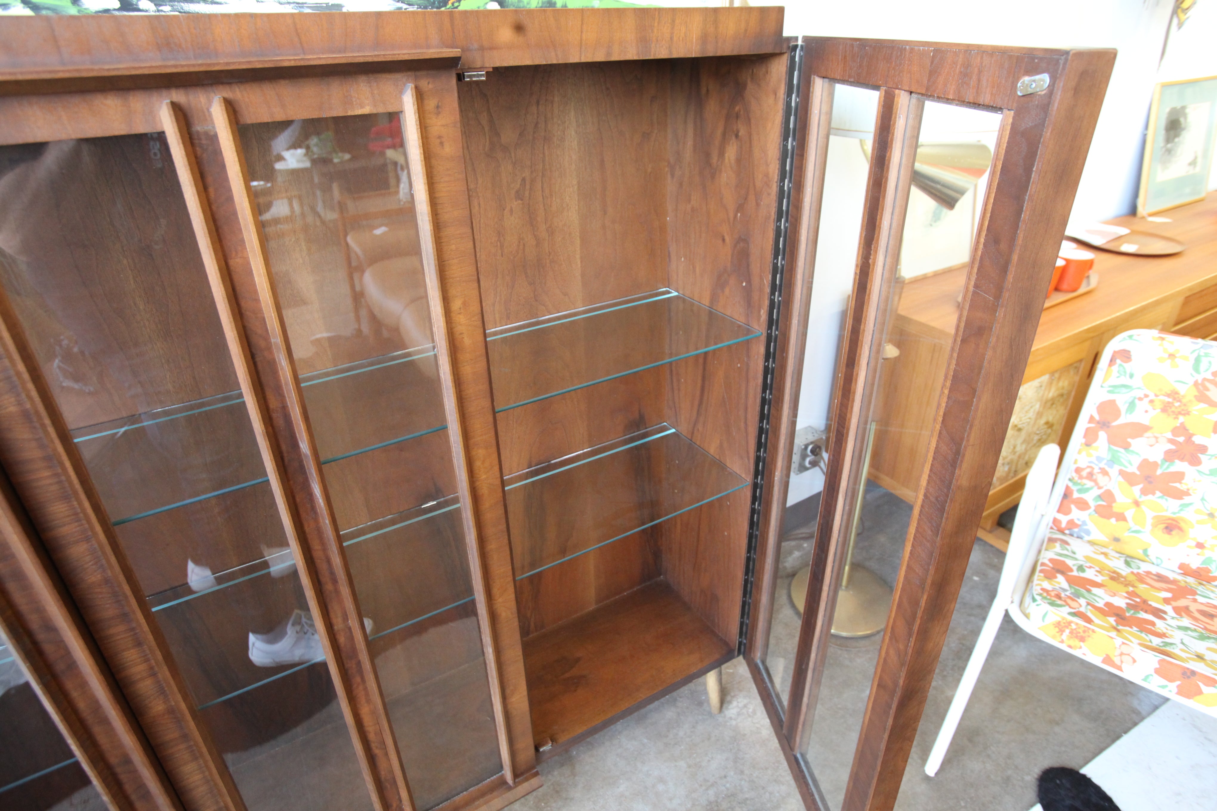 Vintage Walnut Cabinet w/ Glass Doors (59.75"W x 55.75"H x 13.75"D)