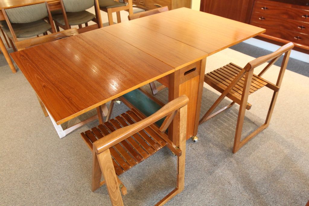 Vintage Folding Teak Table w/4 Folding Chairs (61.75"L x 34"W x 28.75"H)