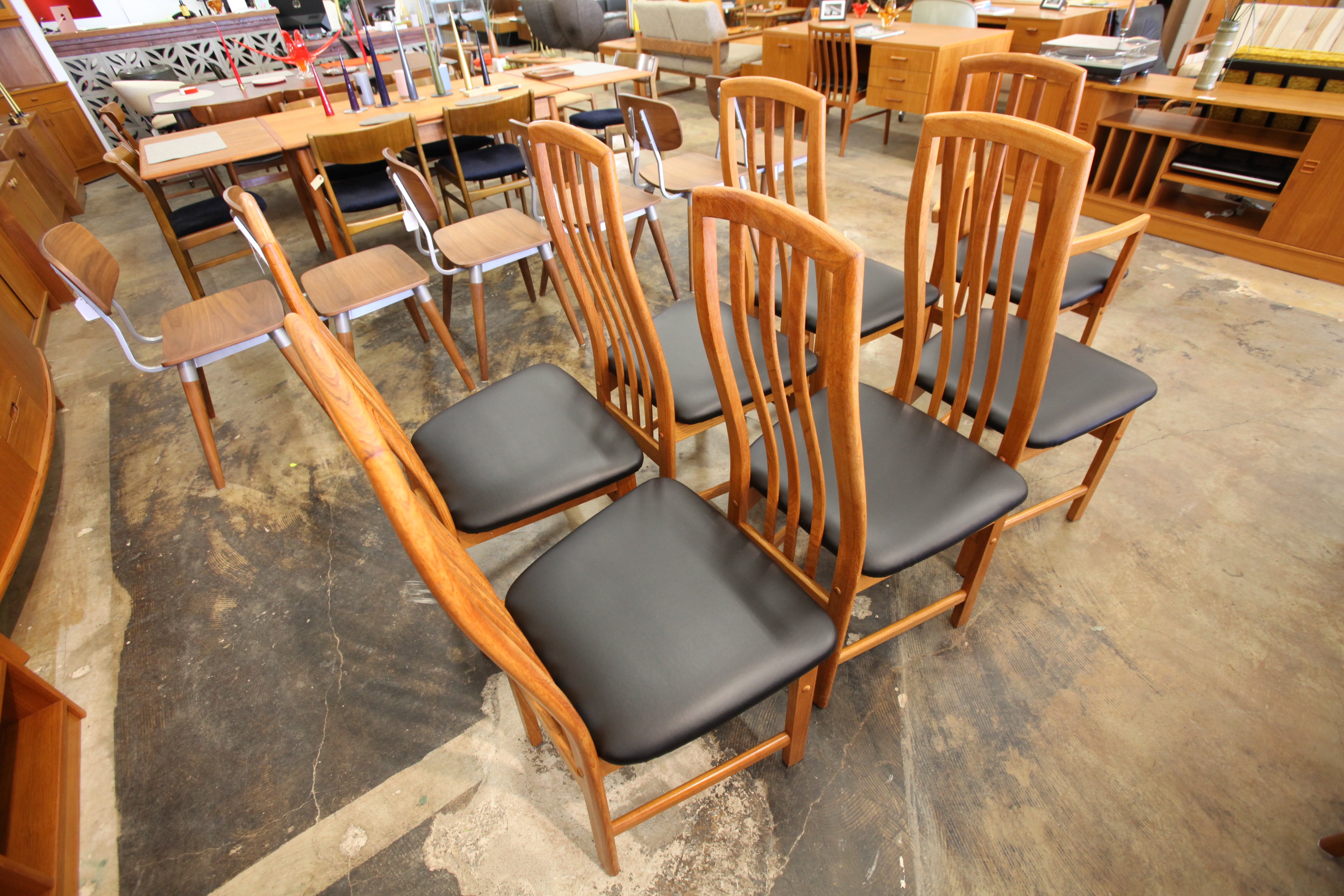 Set of 7 Vintage Teak High Back Dining Chairs