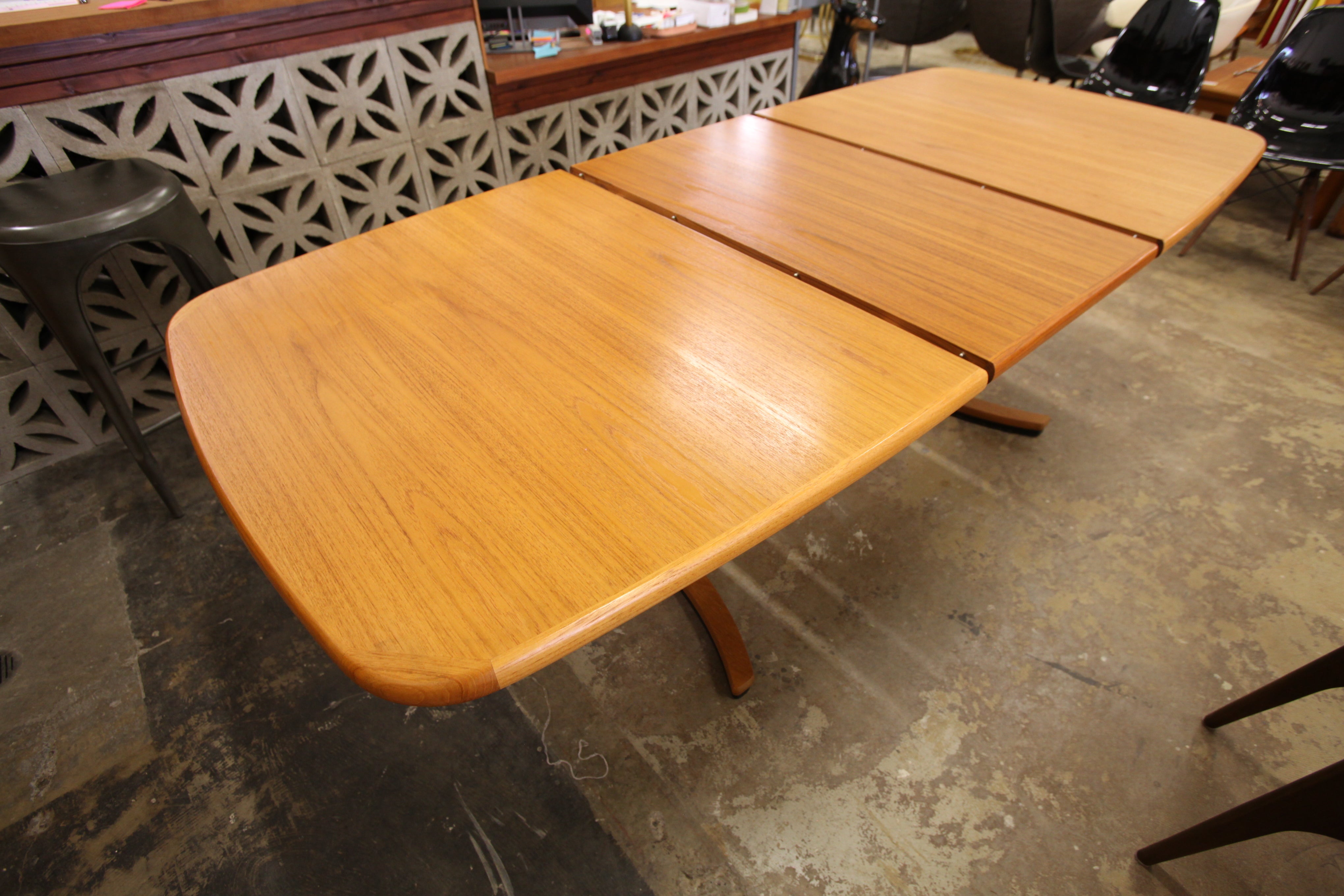 Vintage Extra Long Teak Dining Table w/ 2 Leafs