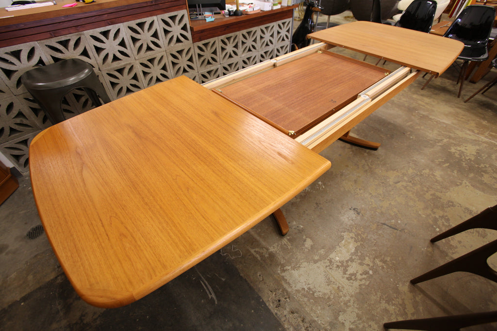 Vintage Extra Long Teak Dining Table w/ 2 Leafs