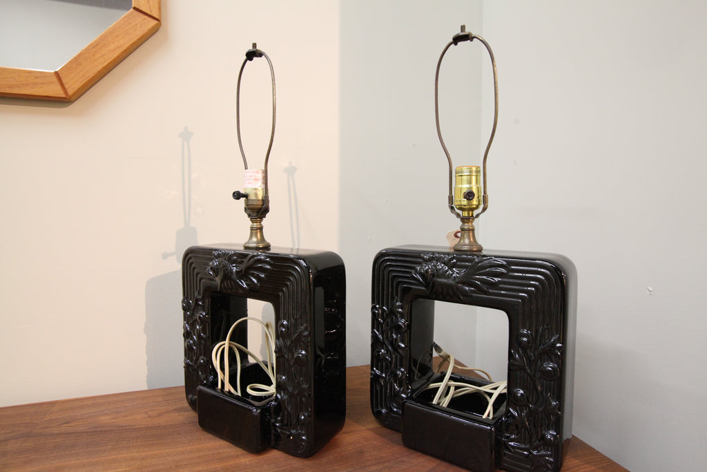 Set of 2 Black Ceramic Vintage Lamps