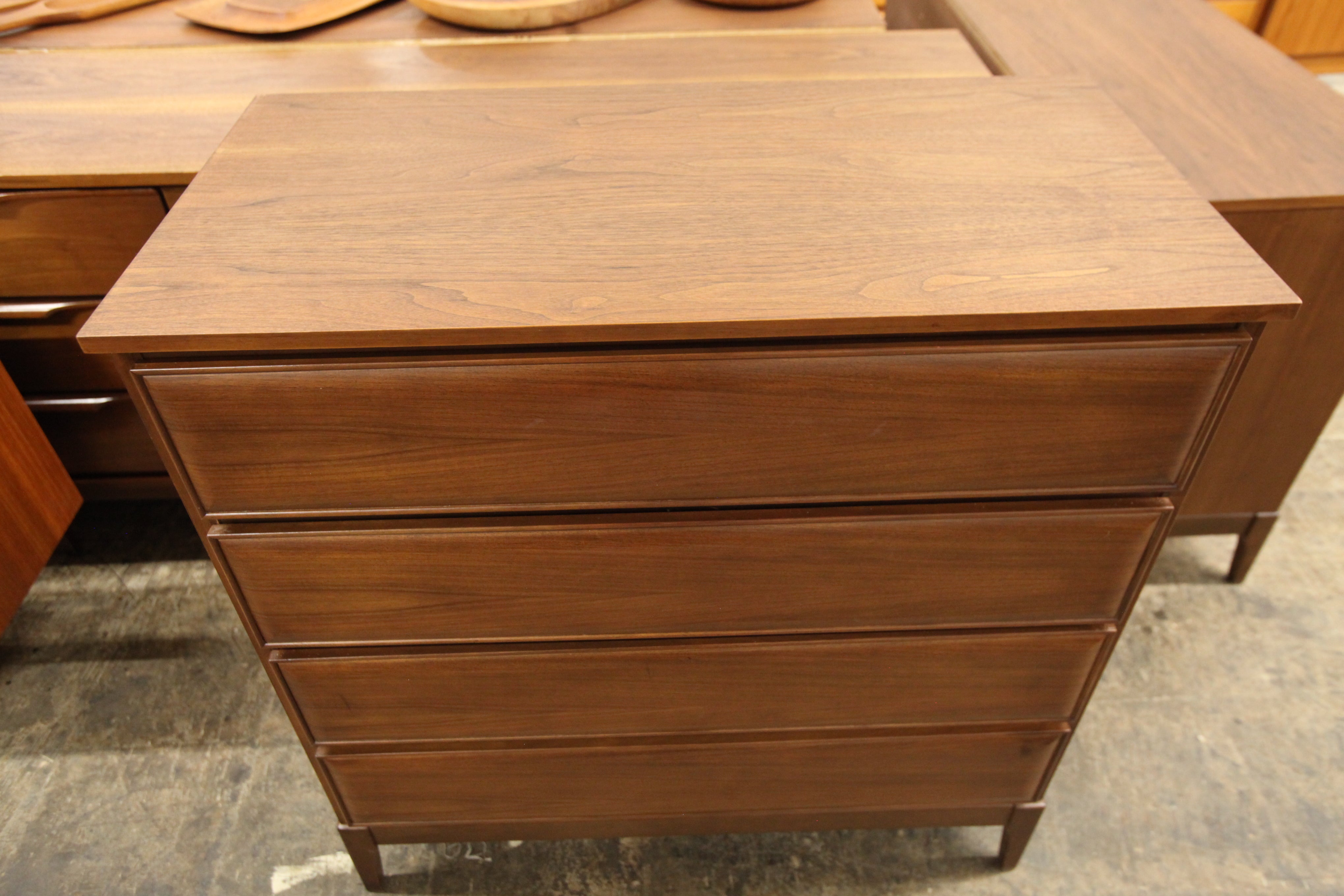 Vintage Walnut 4 Drawer Tallboy Dresser by HPL Furniture (36"W x 18"D x 37.5"H)