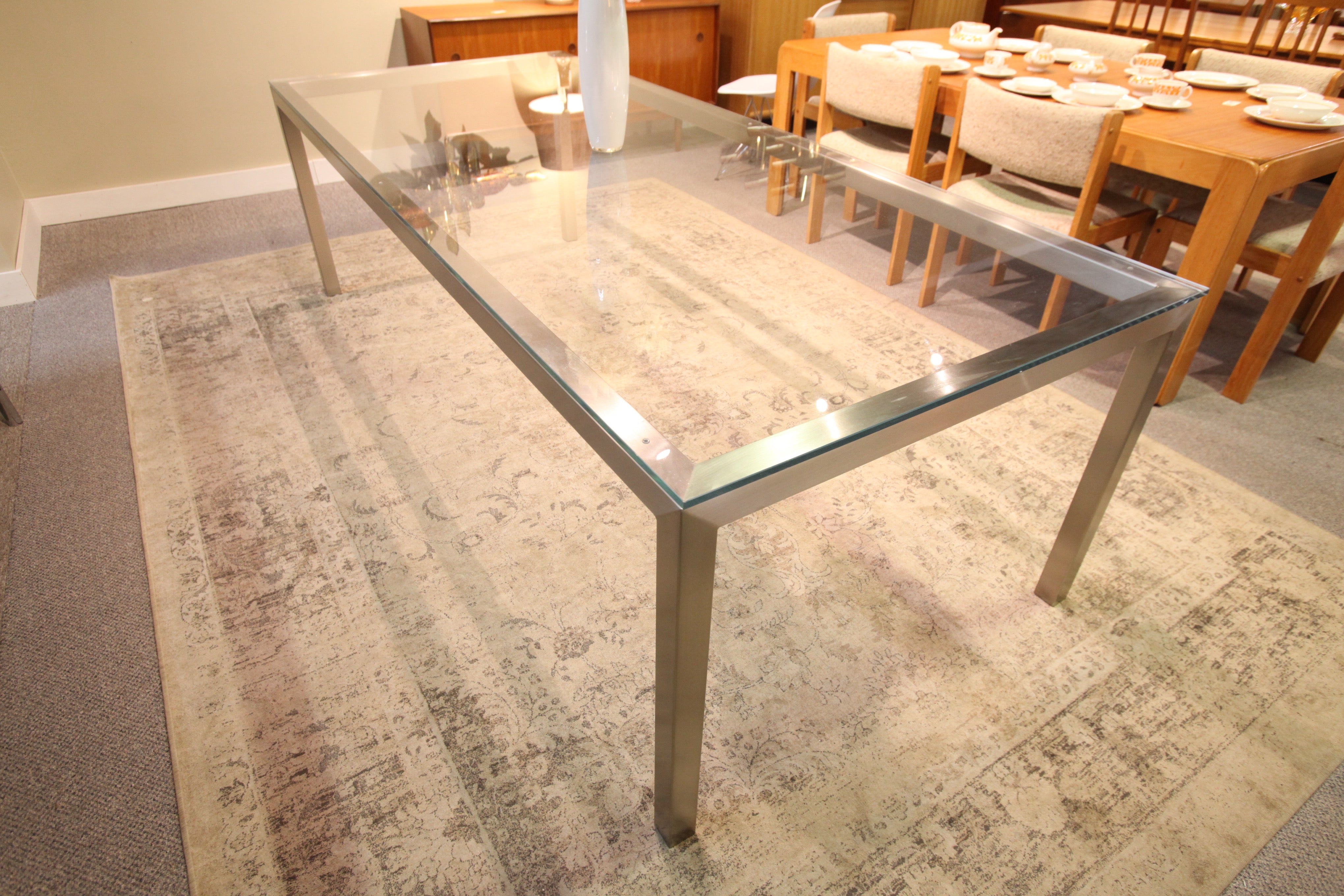 Trica Cubo Glass Table w/brushed steel base (94"L x 40")