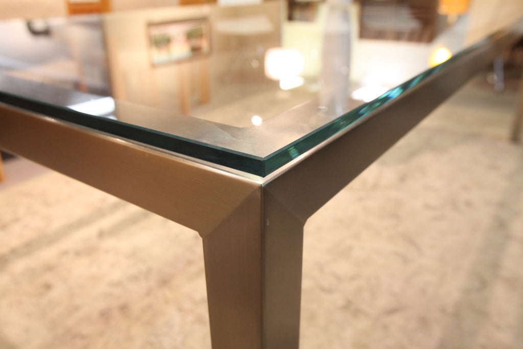 Trica Cubo Glass Table w/brushed steel base (94"L x 40")