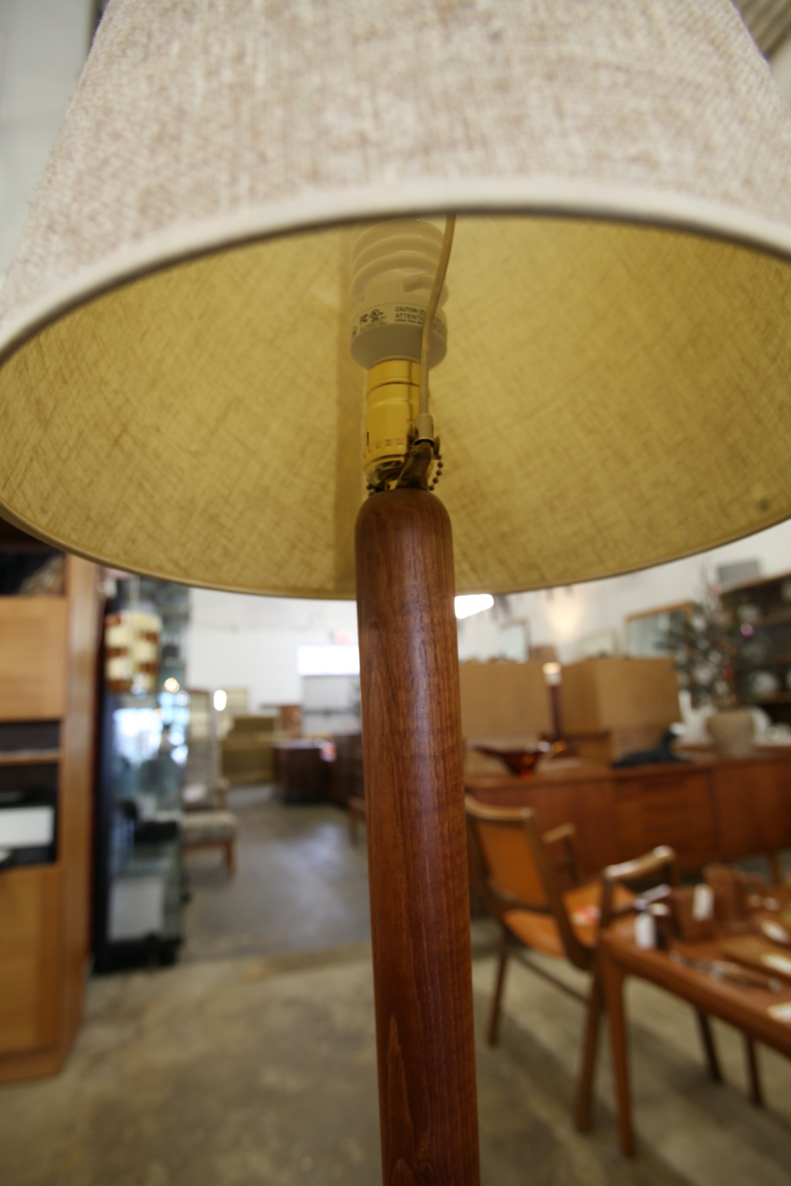 Beautiful Vintage Teak Floor Lamp with Shade (62.75"H x 15"W)