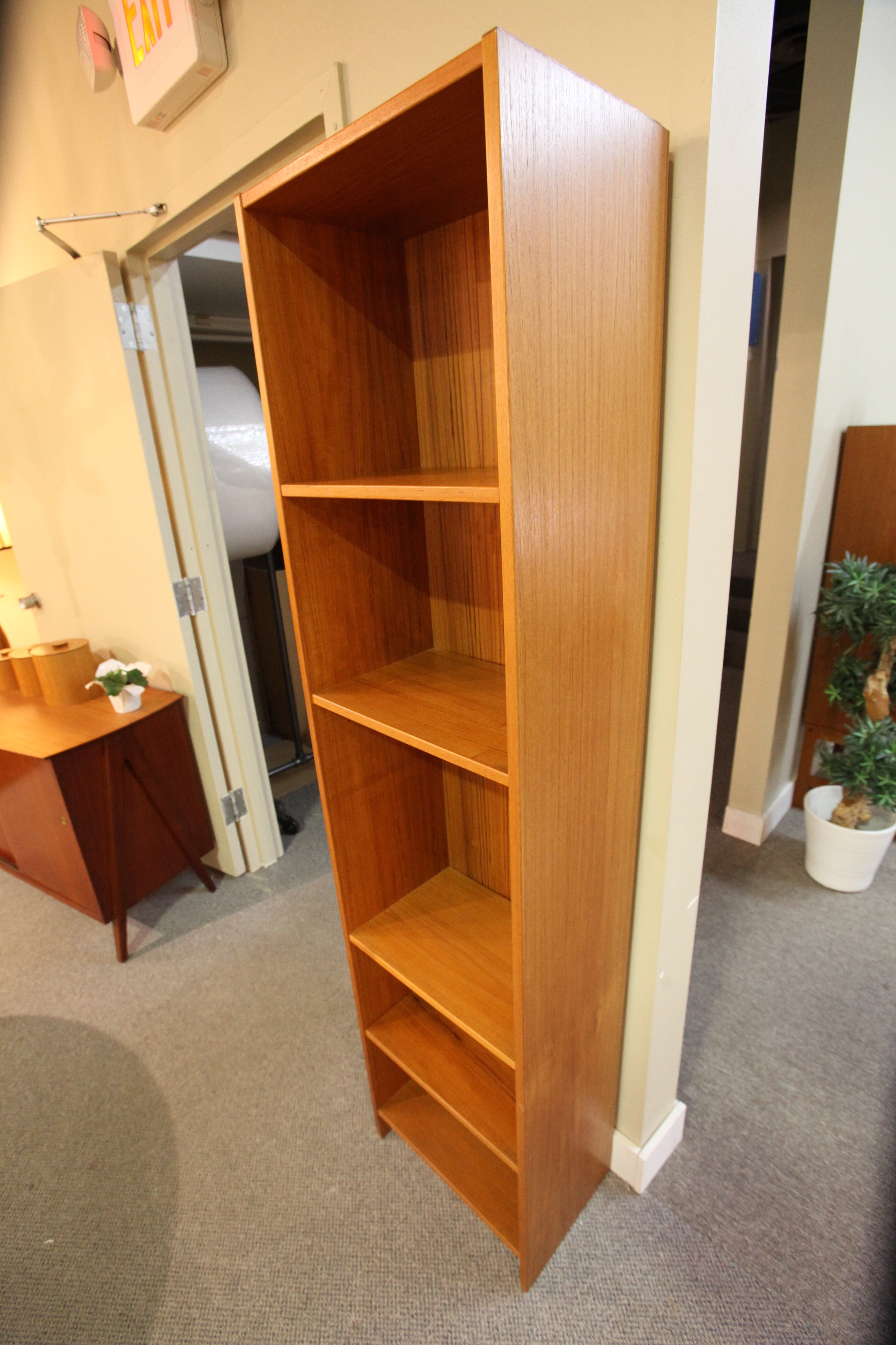 Tall Slim Teak Bookshelf (17.25"W x 71"H x 11.5"D)