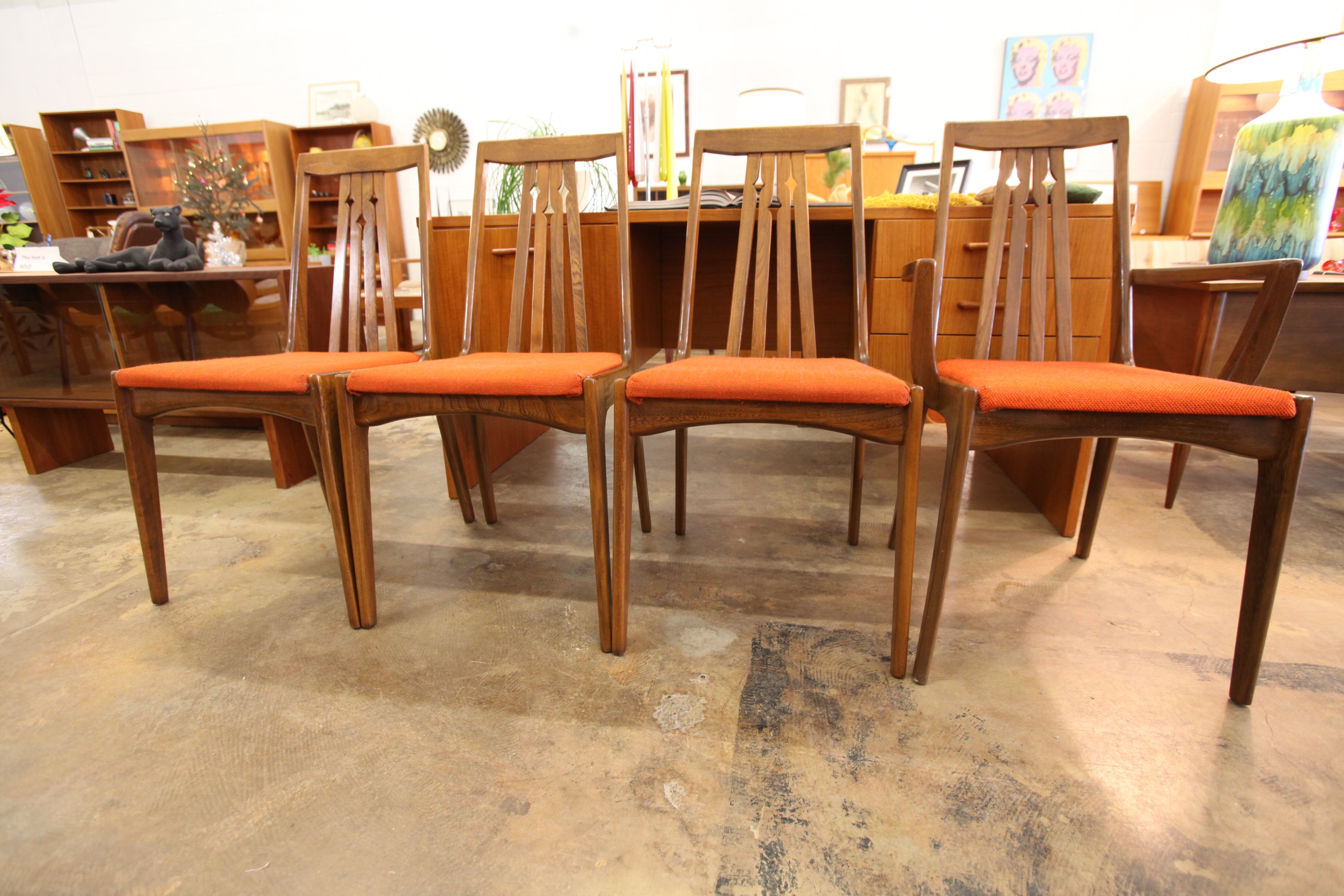 Set of 4 Vintage Walnut Dining Chairs