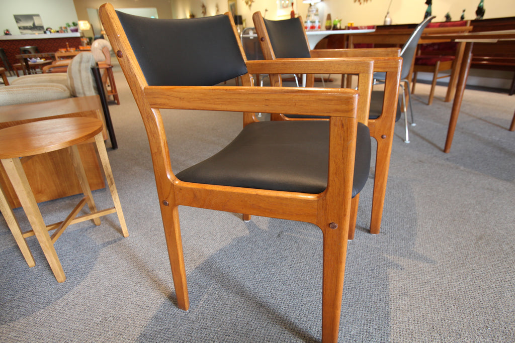 Vintage Teak Arm Chair with new leather upholstery