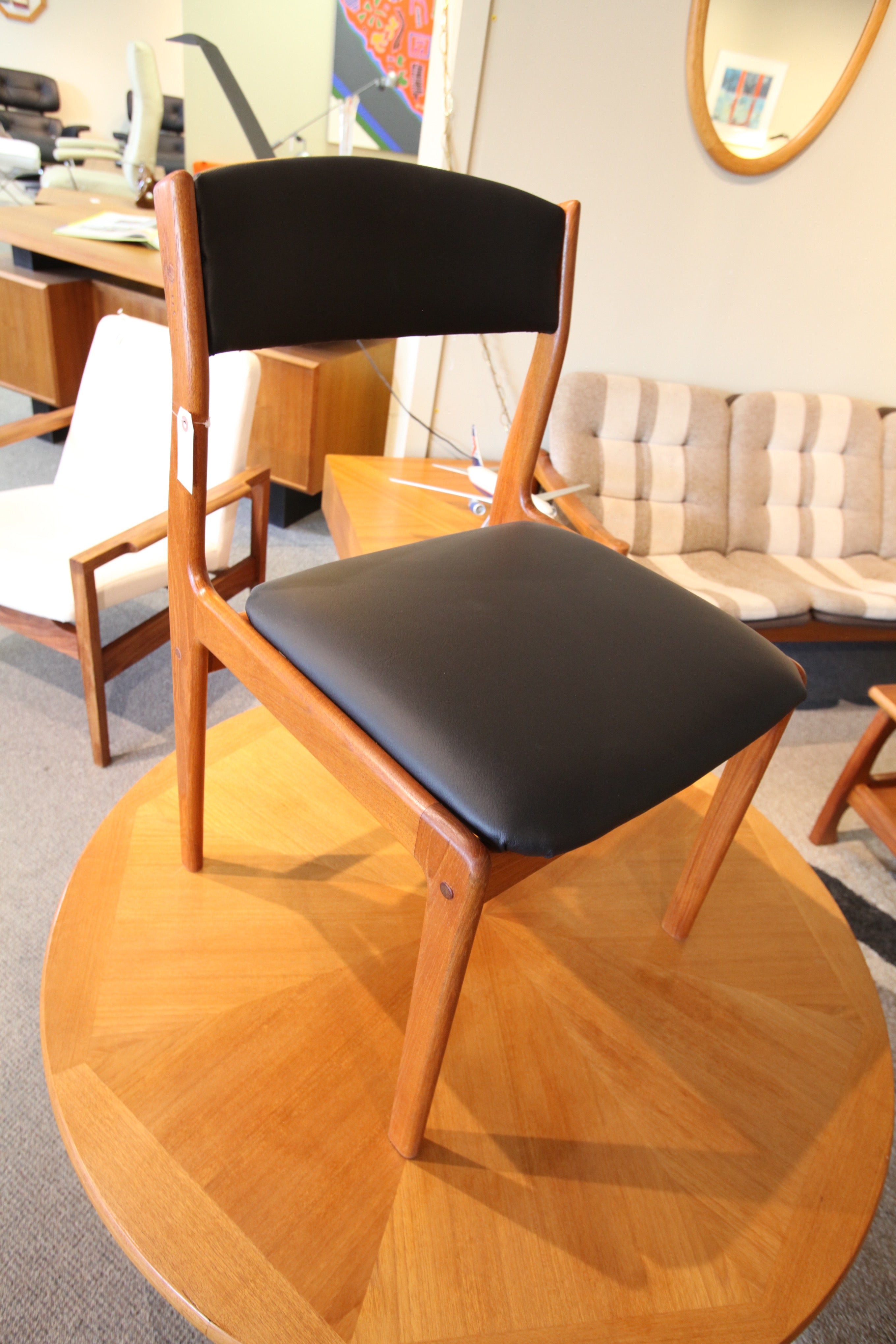 Vintage Teak Chair with new Leather Upholstery