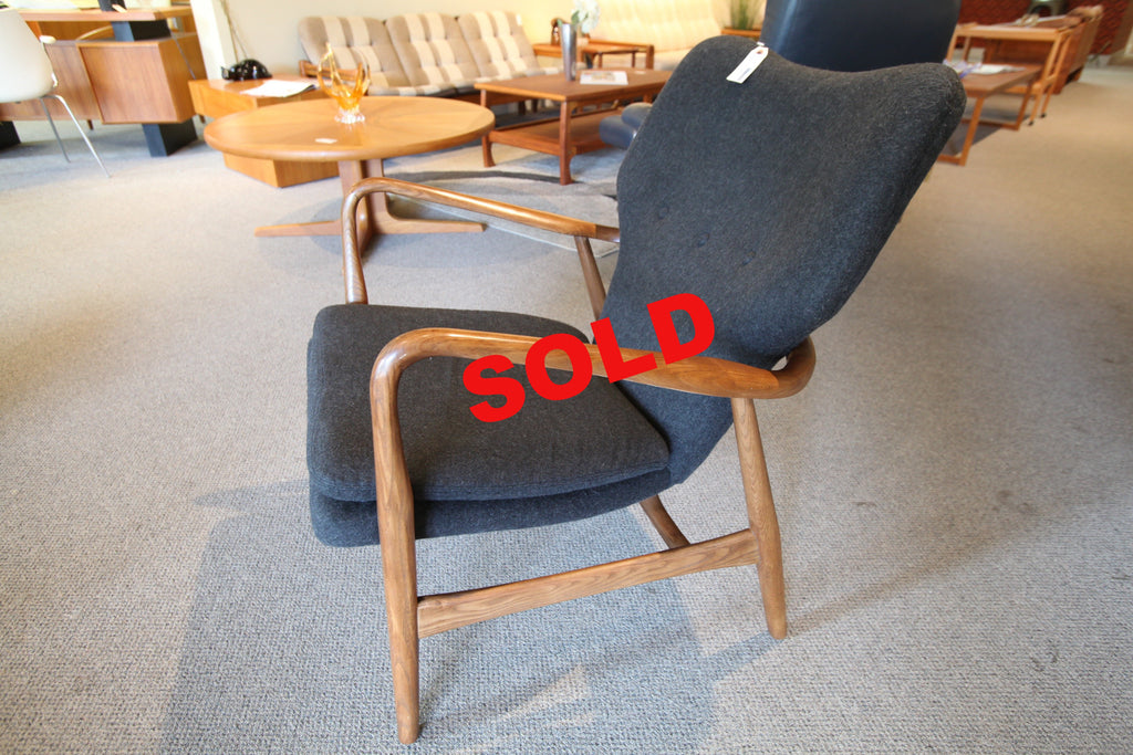 Modern Wood Lounge Chair w/ Grey Fabric