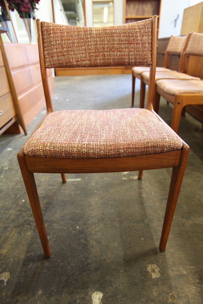Set of 4 Vintage Teak Dining Chairs. (new fabric)