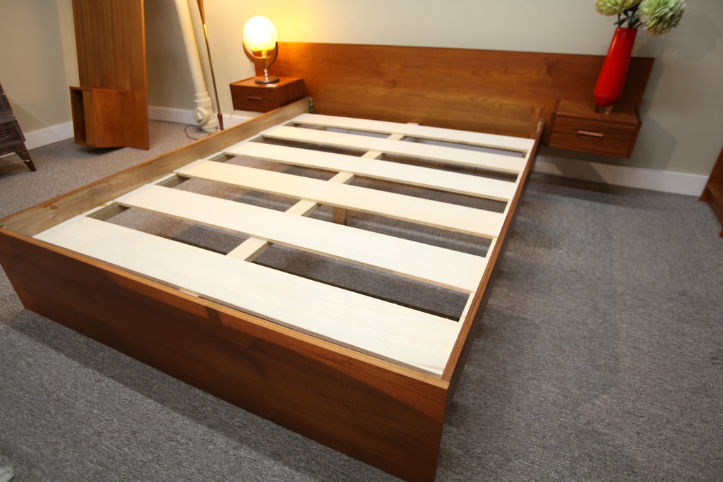 Teak Queen Bed w/ attached night stands (96"W x 81.5L)