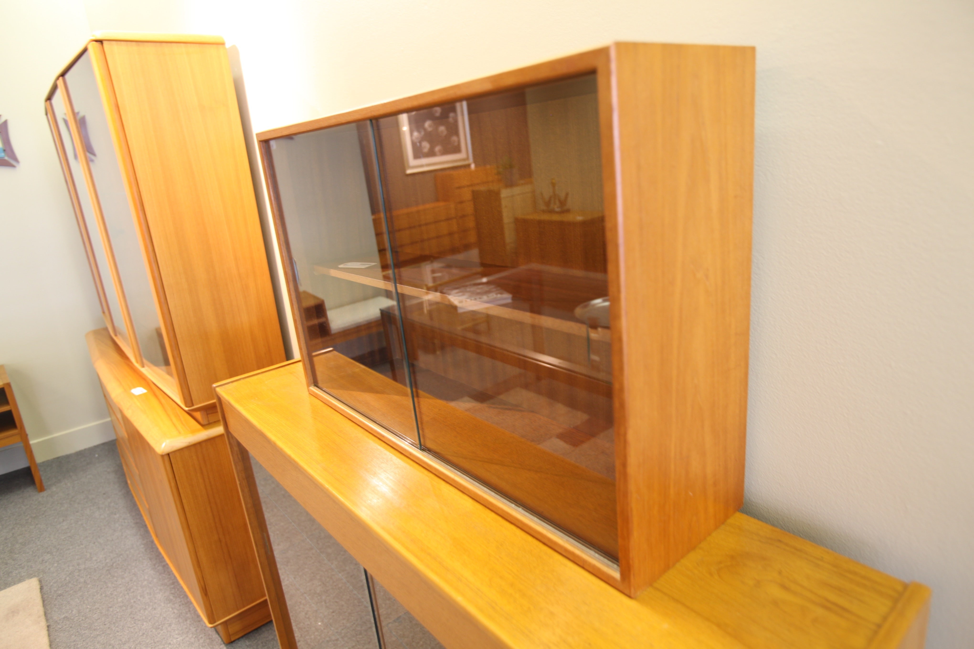 Small Teak Cabinet with Sliding Glass doors (31.5"W x 19.75"H x 9"D)