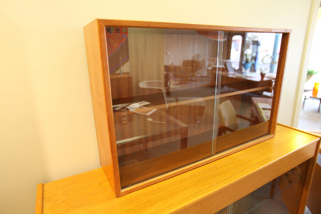 Small Teak Cabinet with Sliding Glass doors (31.5"W x 19.75"H x 9"D)