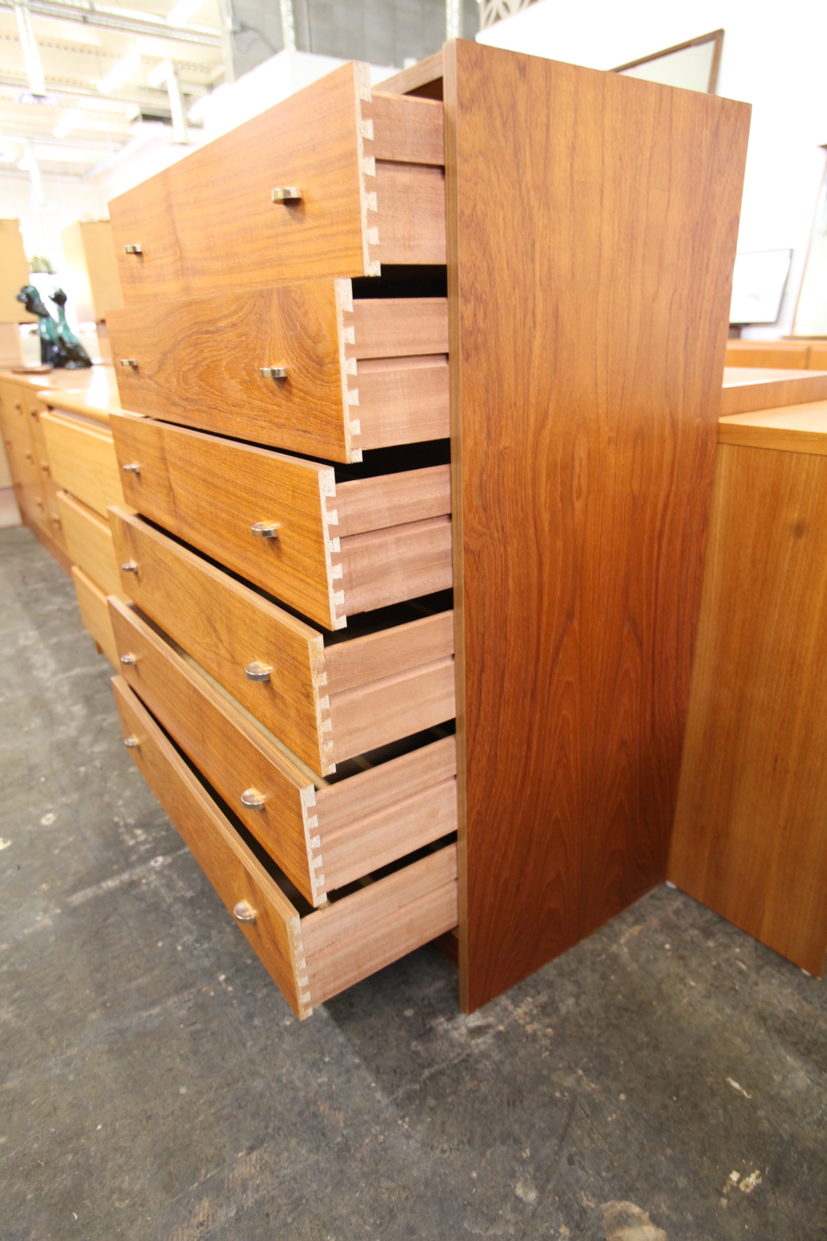 Vintage Teak Tallboy 6 Drawer Dresser (30"W x 16.25"D x 42"H)