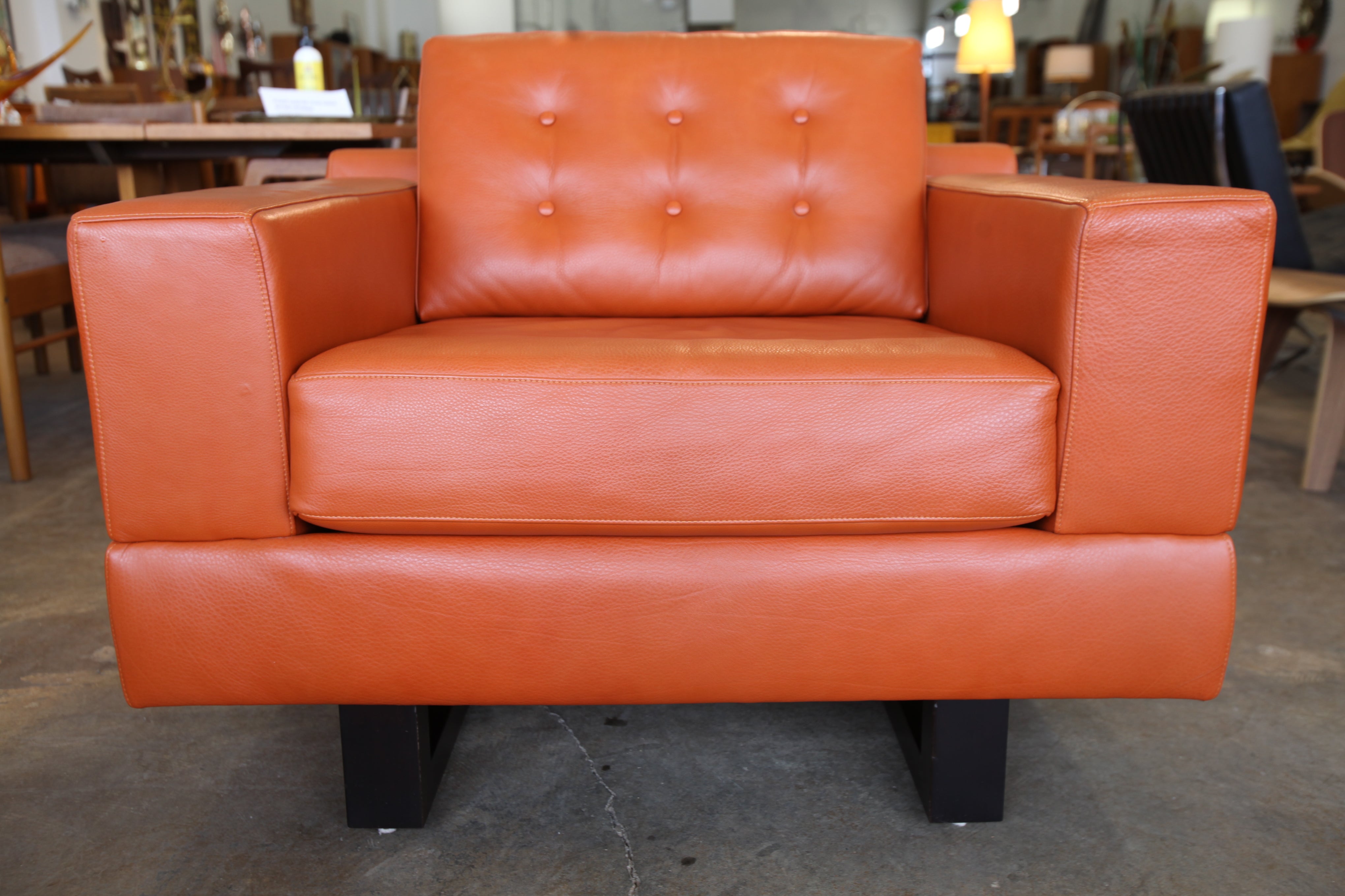 Fabulous Burnt Orange Leather Arm Chair by American Leather (39.5"W x 34"D x 31"H)