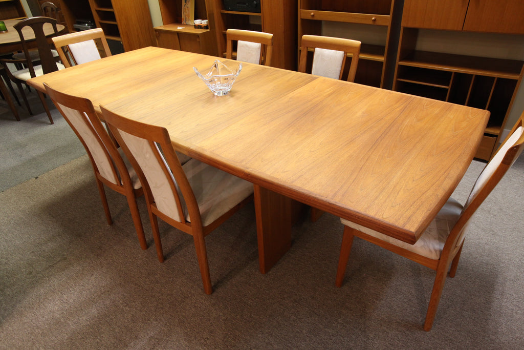 Fabulous Large Teak Dining Table w/ 2 Leafs and unique Base (100"x41" x 29"H) or (71.5" x 41")