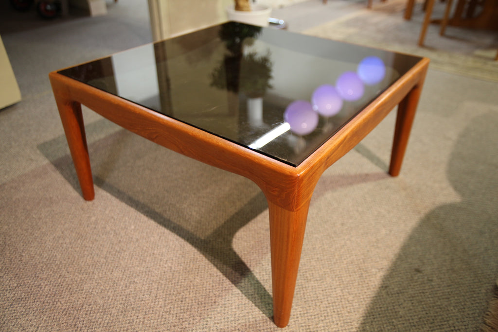 Square Teak / Glass End Table (29.5" x 29.5" x 16"H)