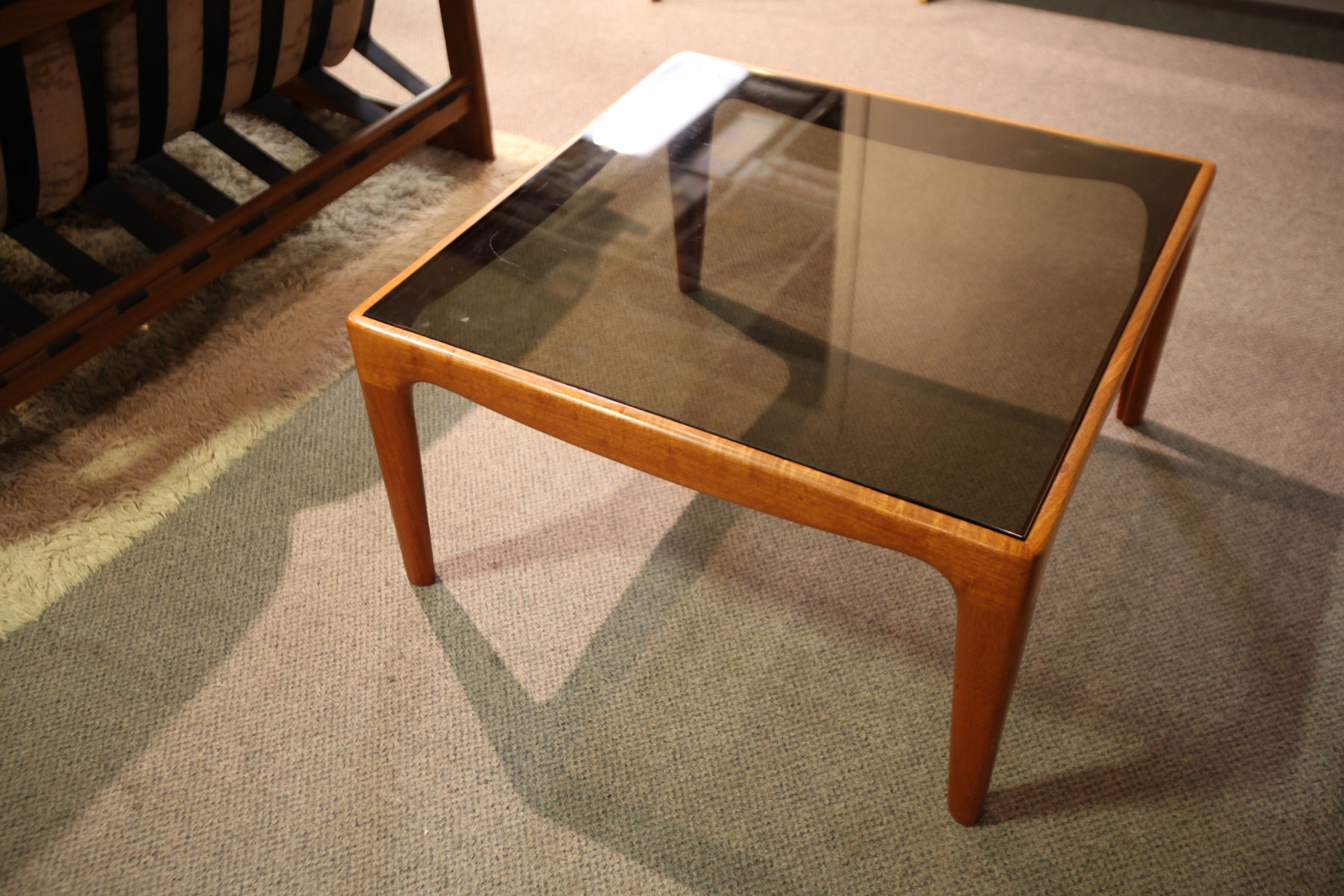 Square Teak / Glass End Table (29.5" x 29.5" x 16"H)