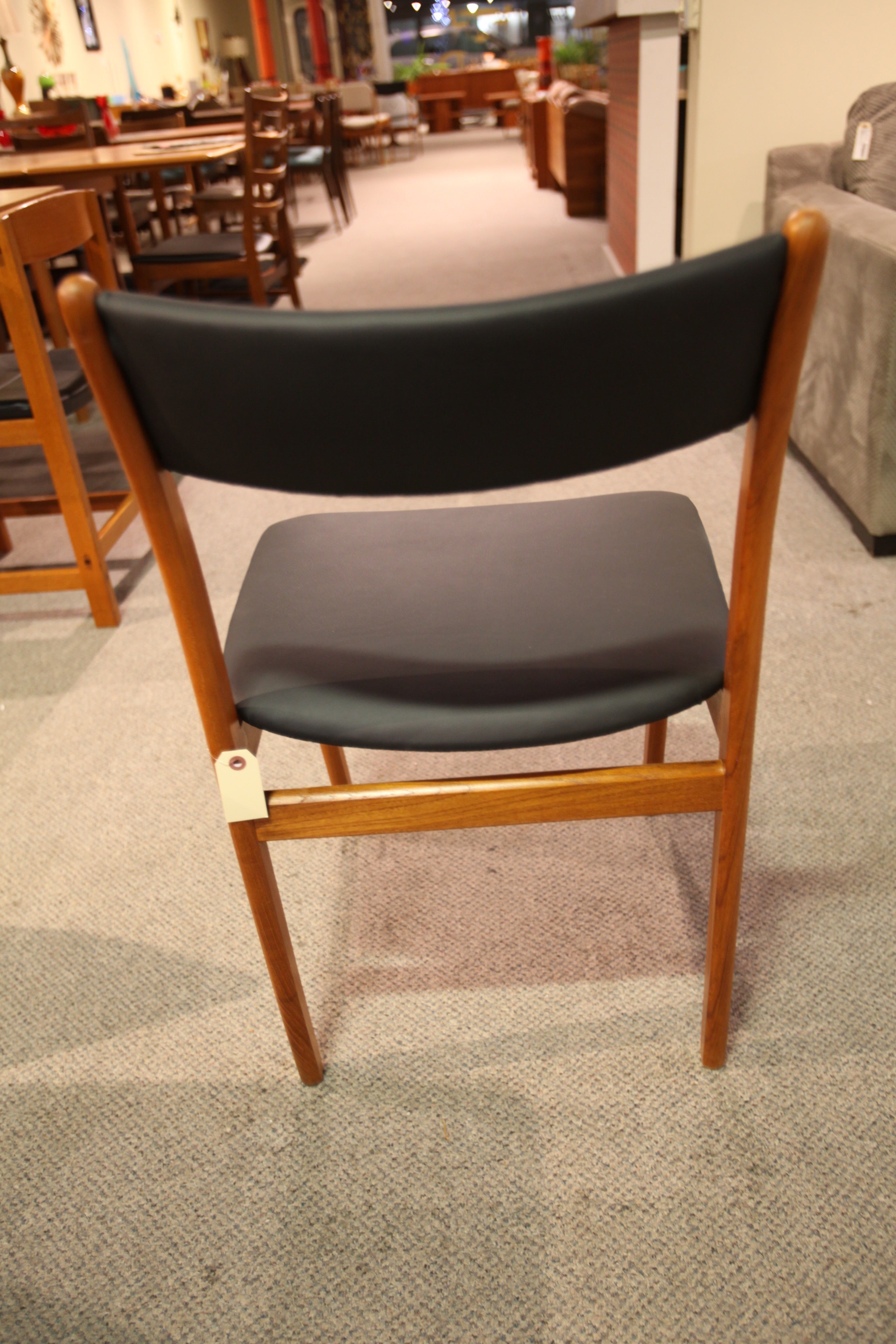Single Mid Century Teak Chair (Newly recovered in Black Leather)