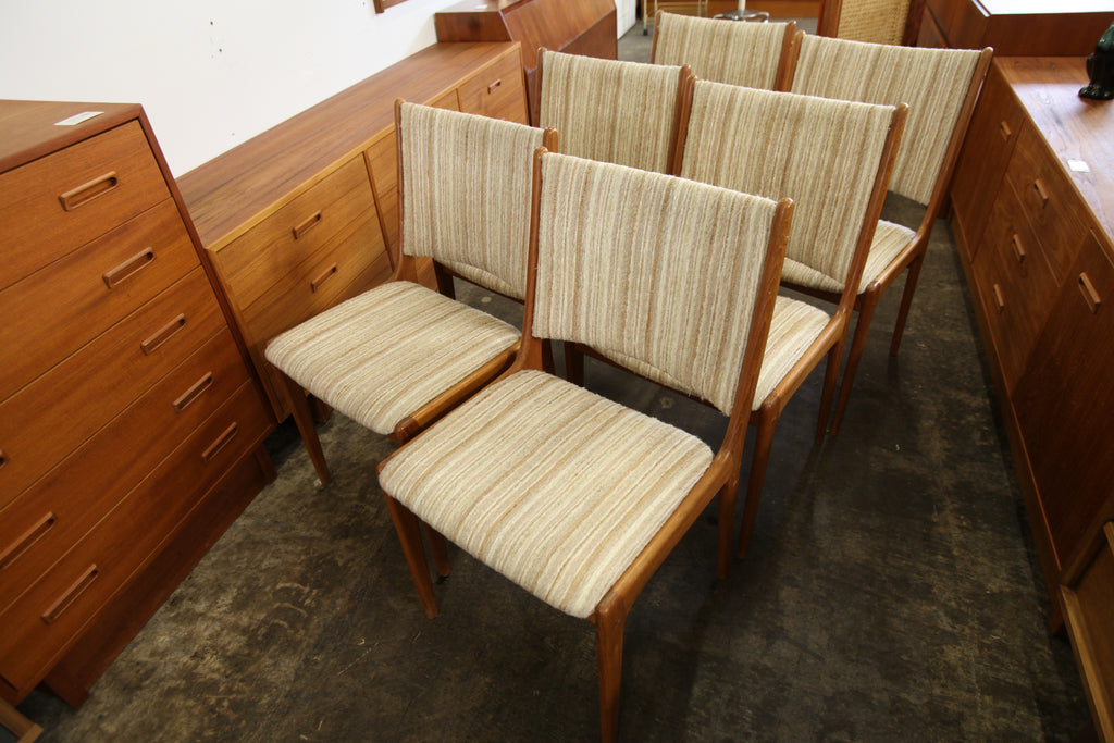 Vintage Set of 6 Danish Teak Dining Chairs (Original Fabric)